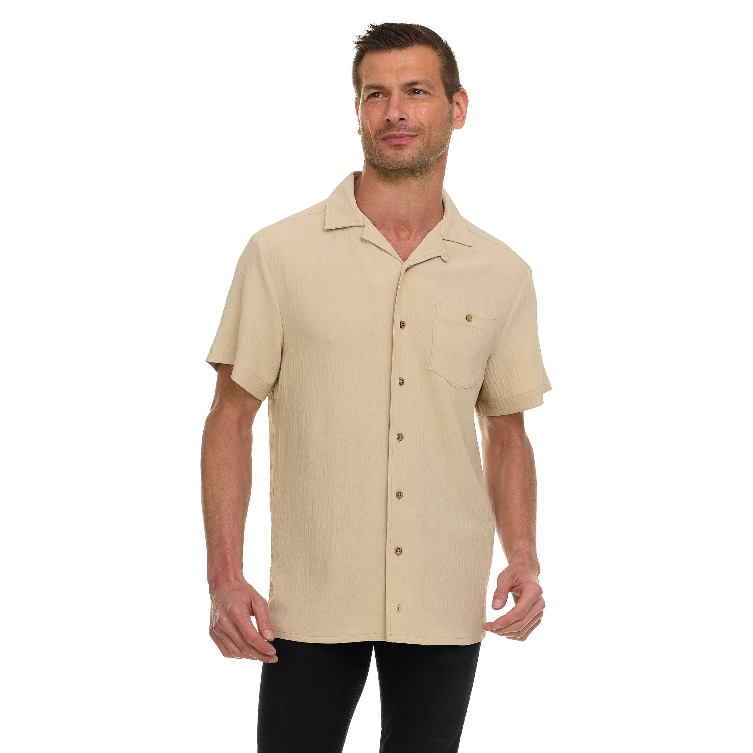 Super Triple Goose Men’s AIRFLOW Active Stretch Camp Collar Shirt – Short Sleeve, Lightweight, Breathable Button-Down Top