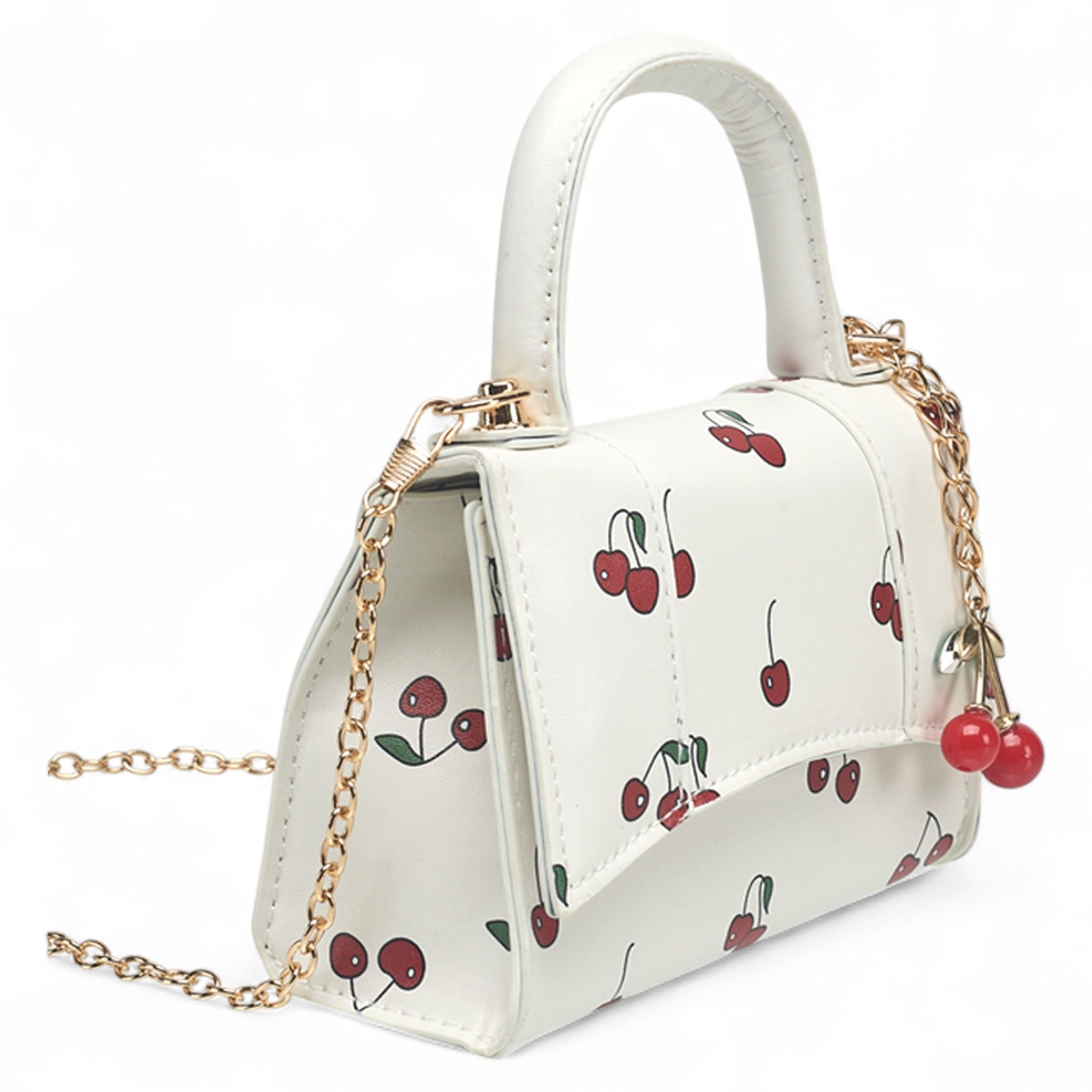 Willow & Ruby Girls' Cherry Print Mini Top Handle Crossbody Bag with Charm for Kids