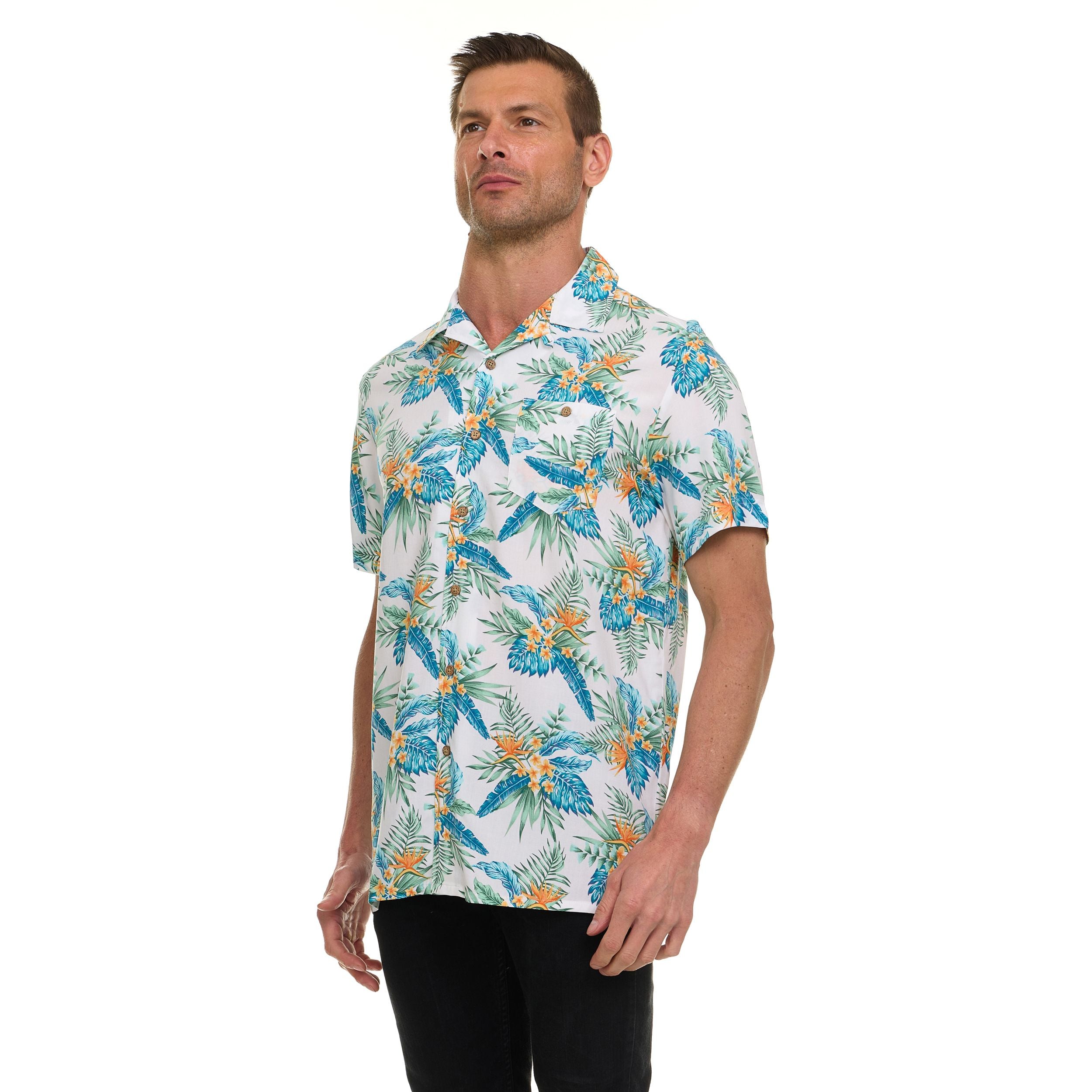Super Triple Goose Men’s Short Sleeve Button Down Aloha Shirt – Soft Feel, Moisture Wicking, Easy Care