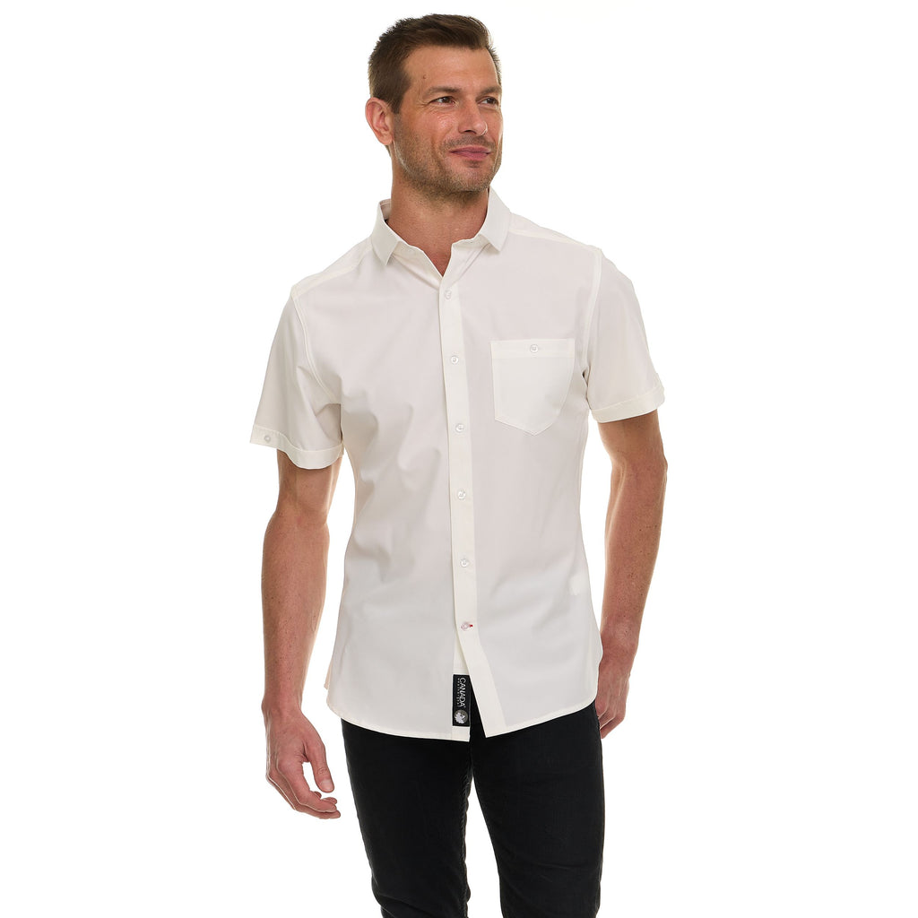 Canada Weather Gear Men’s Short Sleeve Button-Up Shirt – Stretch Dress Shirt – Wrinkle Resistant, Moisture Wicking