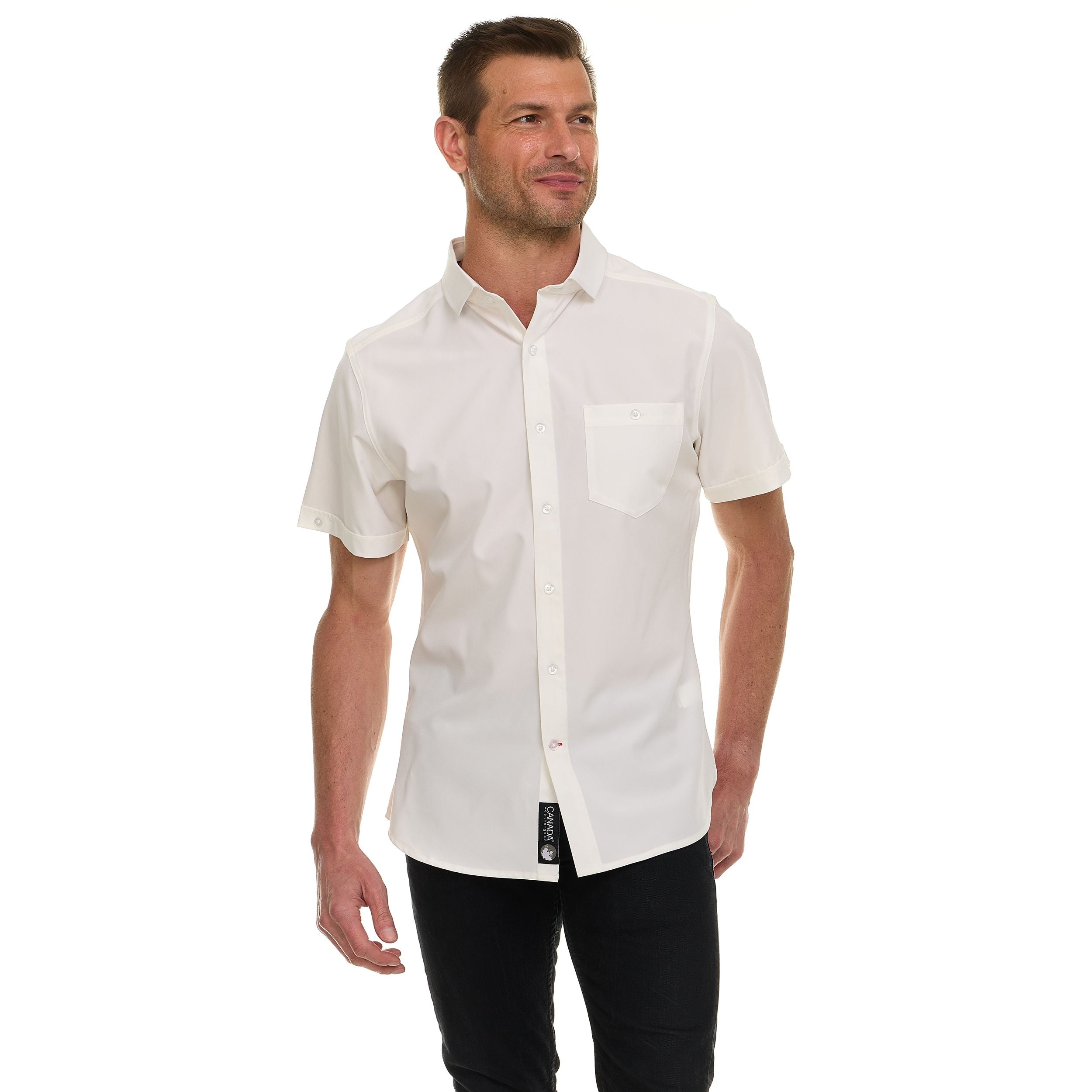 Canada Weather Gear Men’s Short Sleeve Button-Up Shirt – Stretch Dress Shirt – Wrinkle Resistant, Moisture Wicking