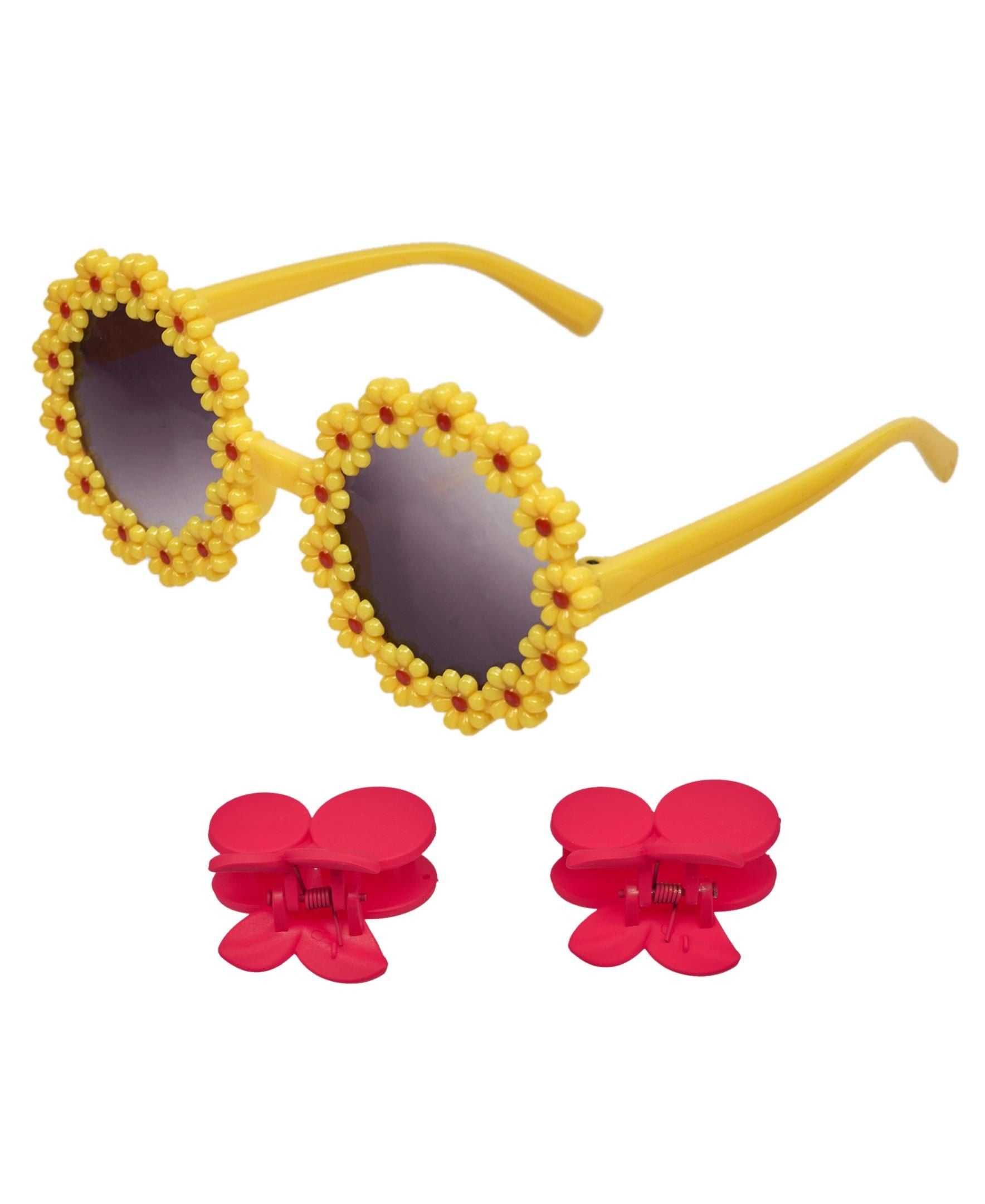 Willow & Ruby Kid's Fun Sunglasses with Hair Clip Set for Girls - Sunnies & Claws in Strawberry
