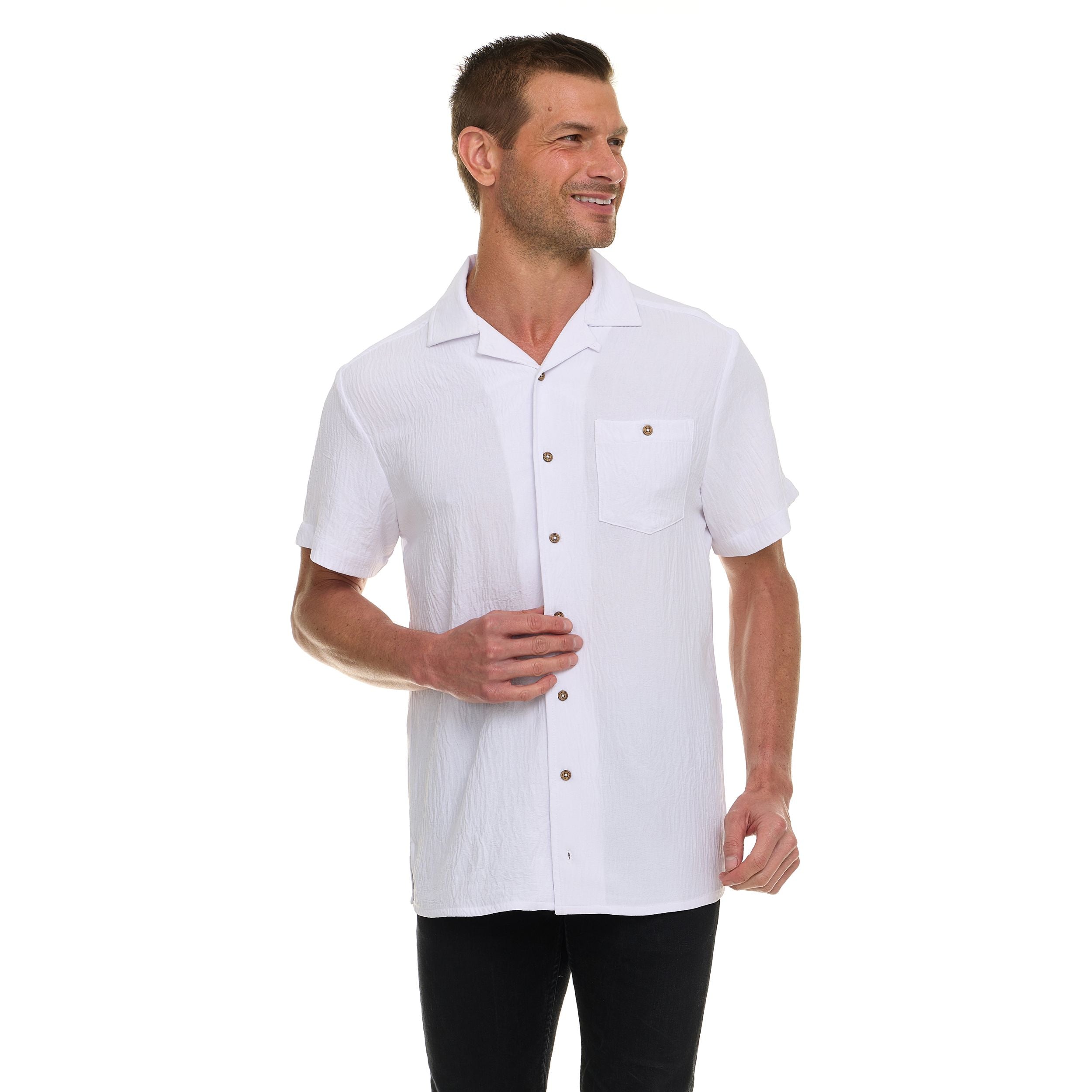 Super Triple Goose Men’s AIRFLOW Active Stretch Camp Collar Shirt – Short Sleeve, Lightweight, Breathable Button-Down Top