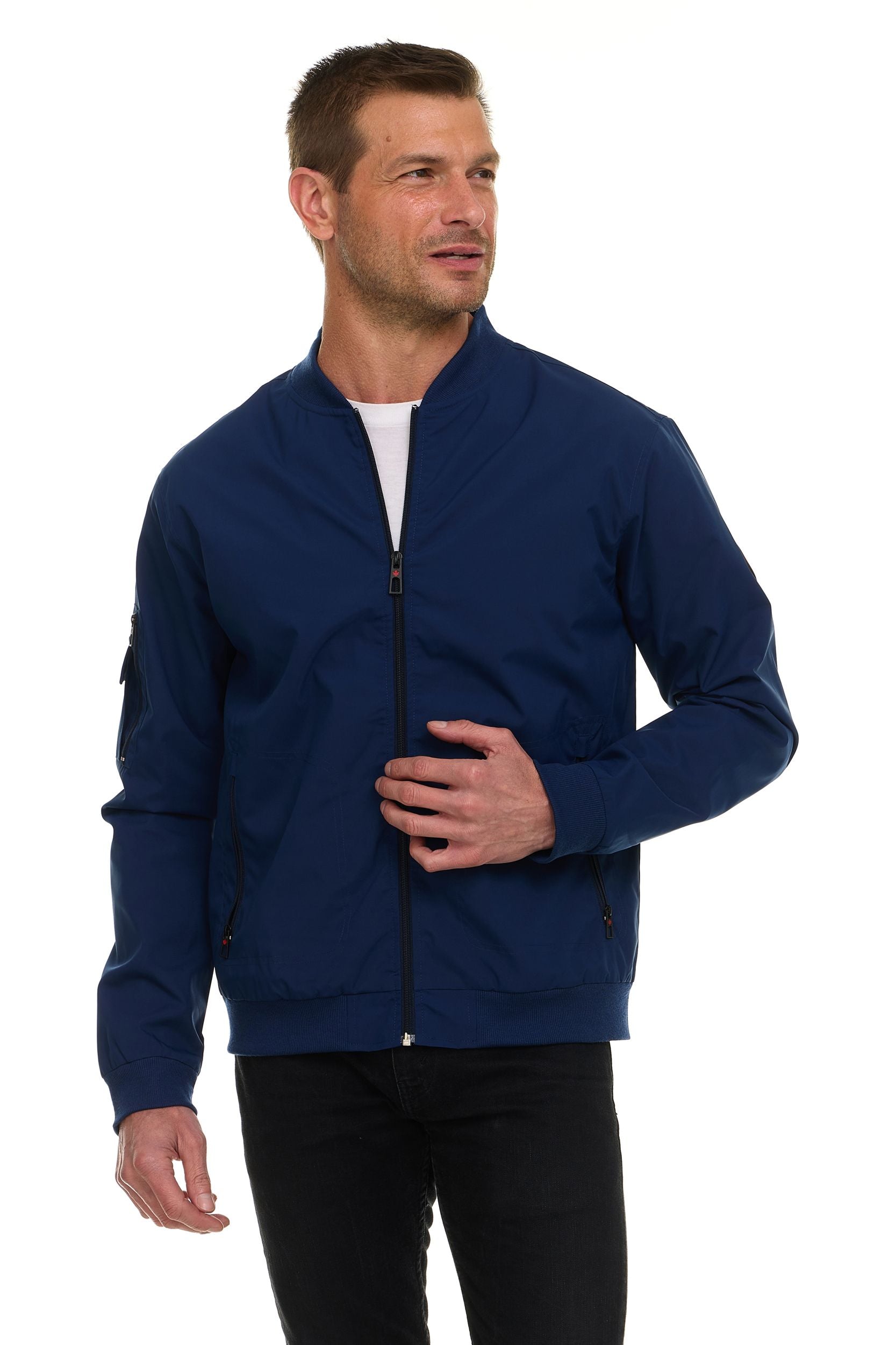 Canada Weather Gear Men’s Water Resistant Microfiber Bomber Jacket – Lightweight Zip-Up Windbreaker with Sleeve Pocket