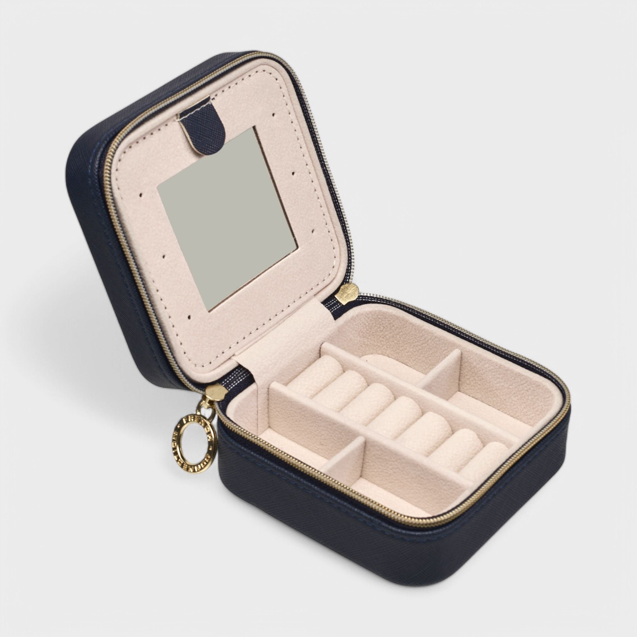 French Connection Small Travel Accessory Organizer with Mirror – Compact Jewelry Storage Box, Faux Leather