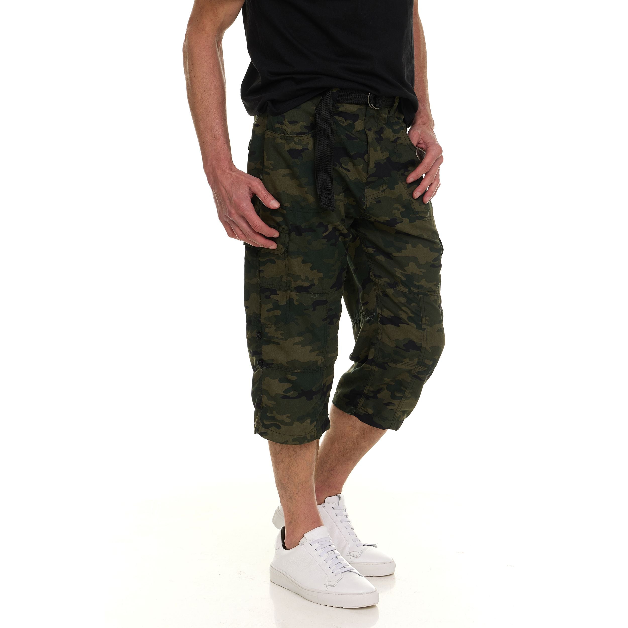 Canada Weather Gear Men’s Cargo Belted Shorts – Lightweight Stretch Twill Knee-Length Shorts with Pockets