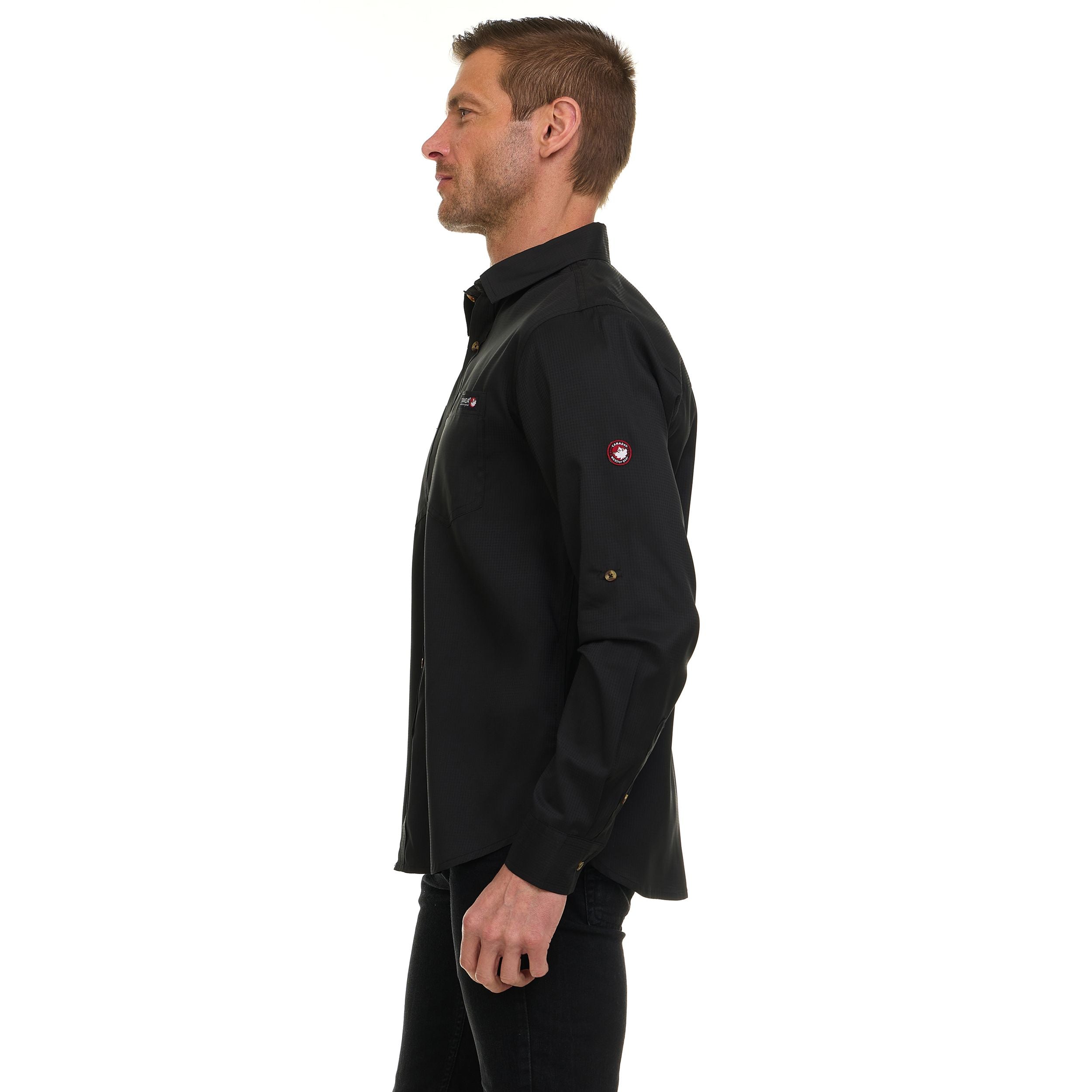 Canada Weather Gear Men’s Long Sleeve Ripstop Shirt – Roll-Up Sleeves, Dual Chest Pockets, Outdoor Lightweight Button-Down