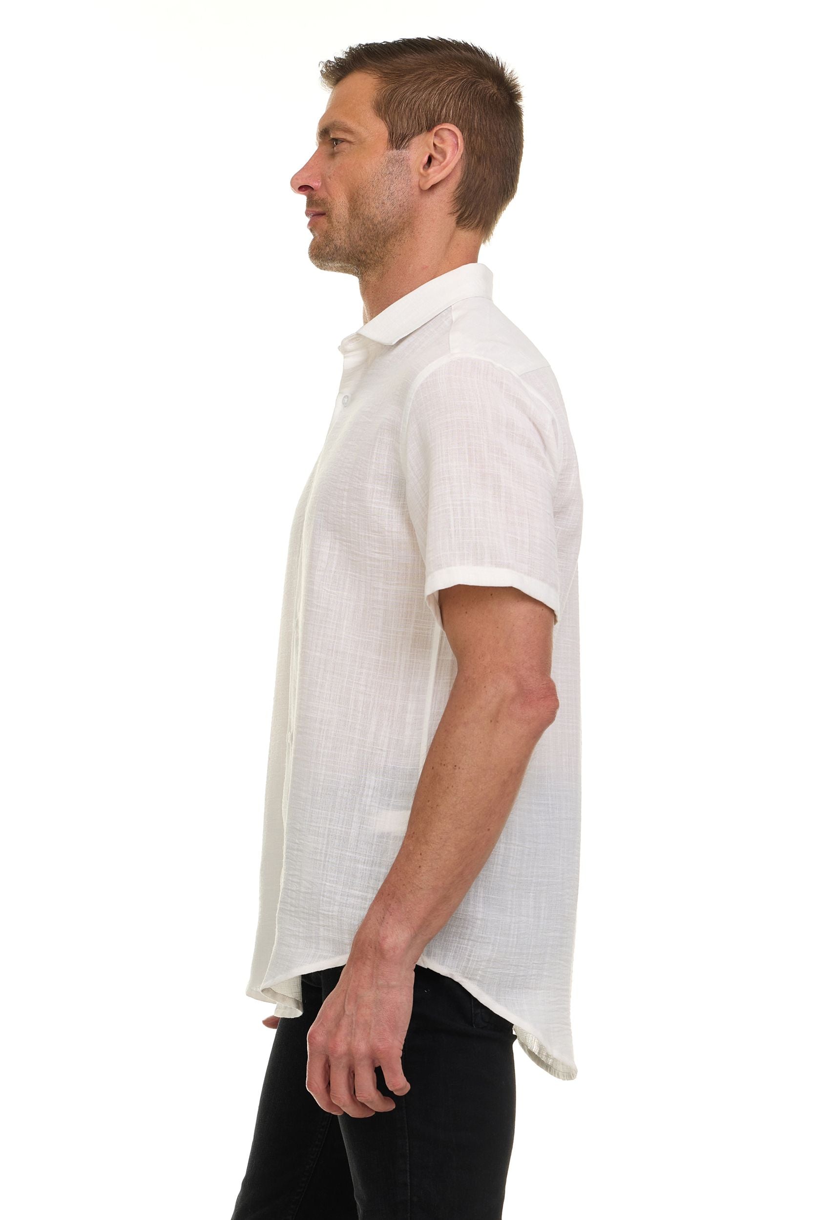 Canada Weather Gear Men’s Linen Look Short Sleeve Button-Up Shirt – Lightweight Collared Casual Shirt for Summer