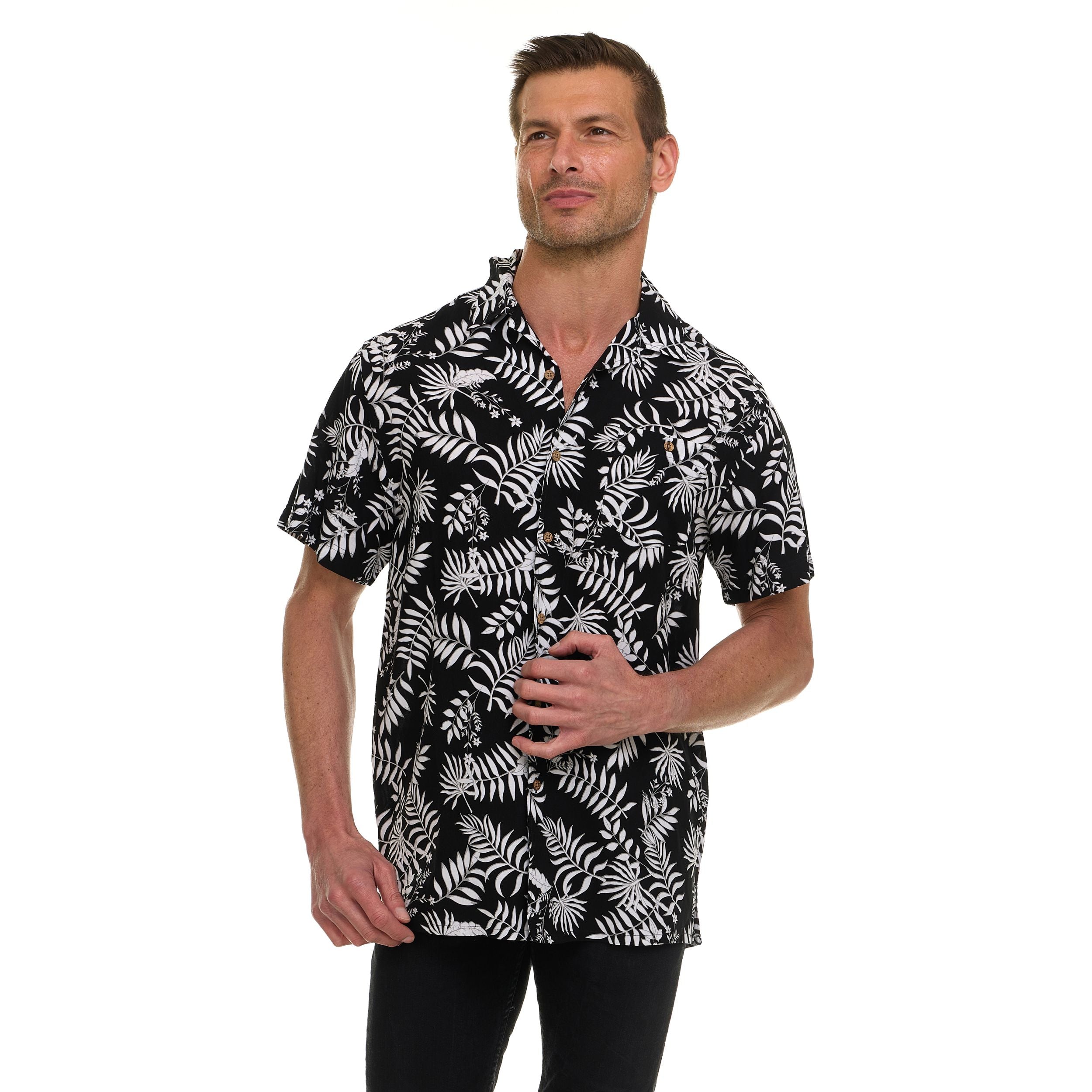 Super Triple Goose Men’s Printed Rayon Camp Collar Shirt - Soft Feel, Moisture-Wicking, Easy Care