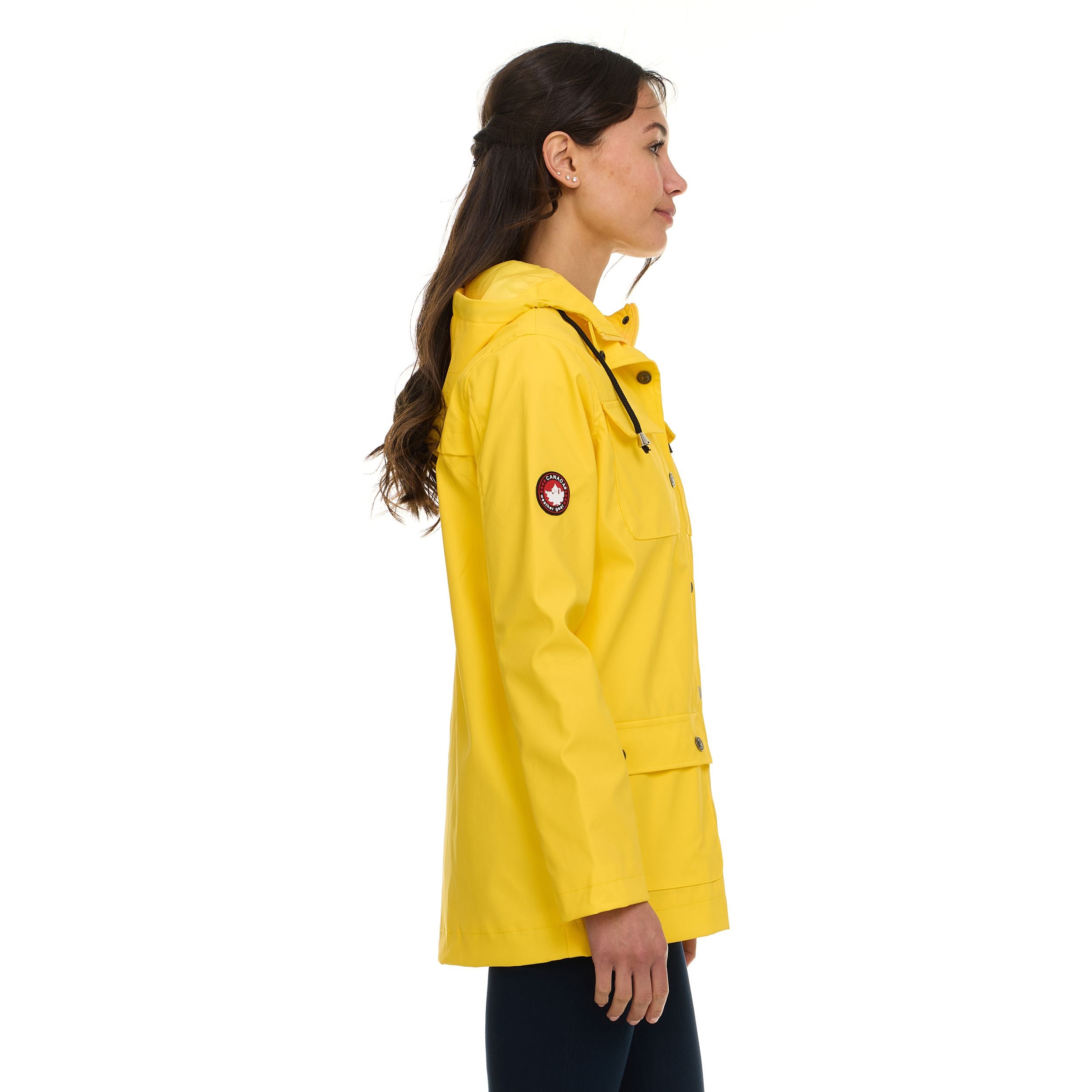 Canada Weather Gear Women's Waterproof Rain Coat with Hood – Lightweight Outdoor Rain Jacket with Front Pockets & Snap Closure