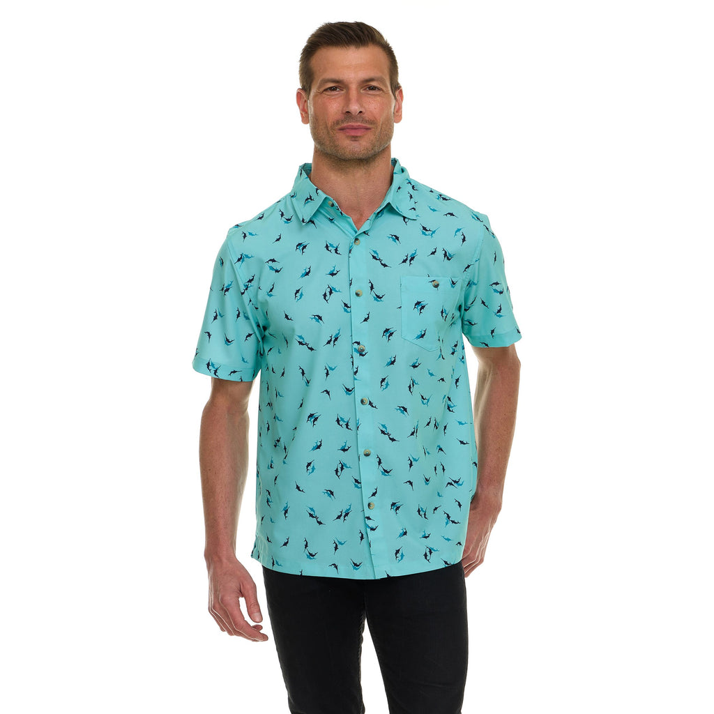 Canada Weather Gear Men’s Short Sleeve Button-Down Shirt – Casual Lightweight Printed Shirt with Chest Pocket