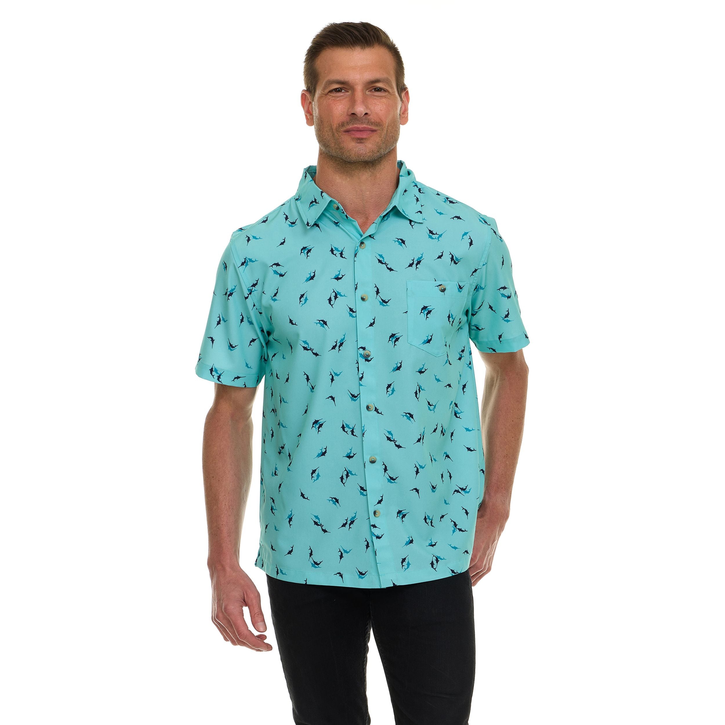Canada Weather Gear Men’s Short Sleeve Button-Down Shirt – Casual Lightweight Printed Shirt with Chest Pocket
