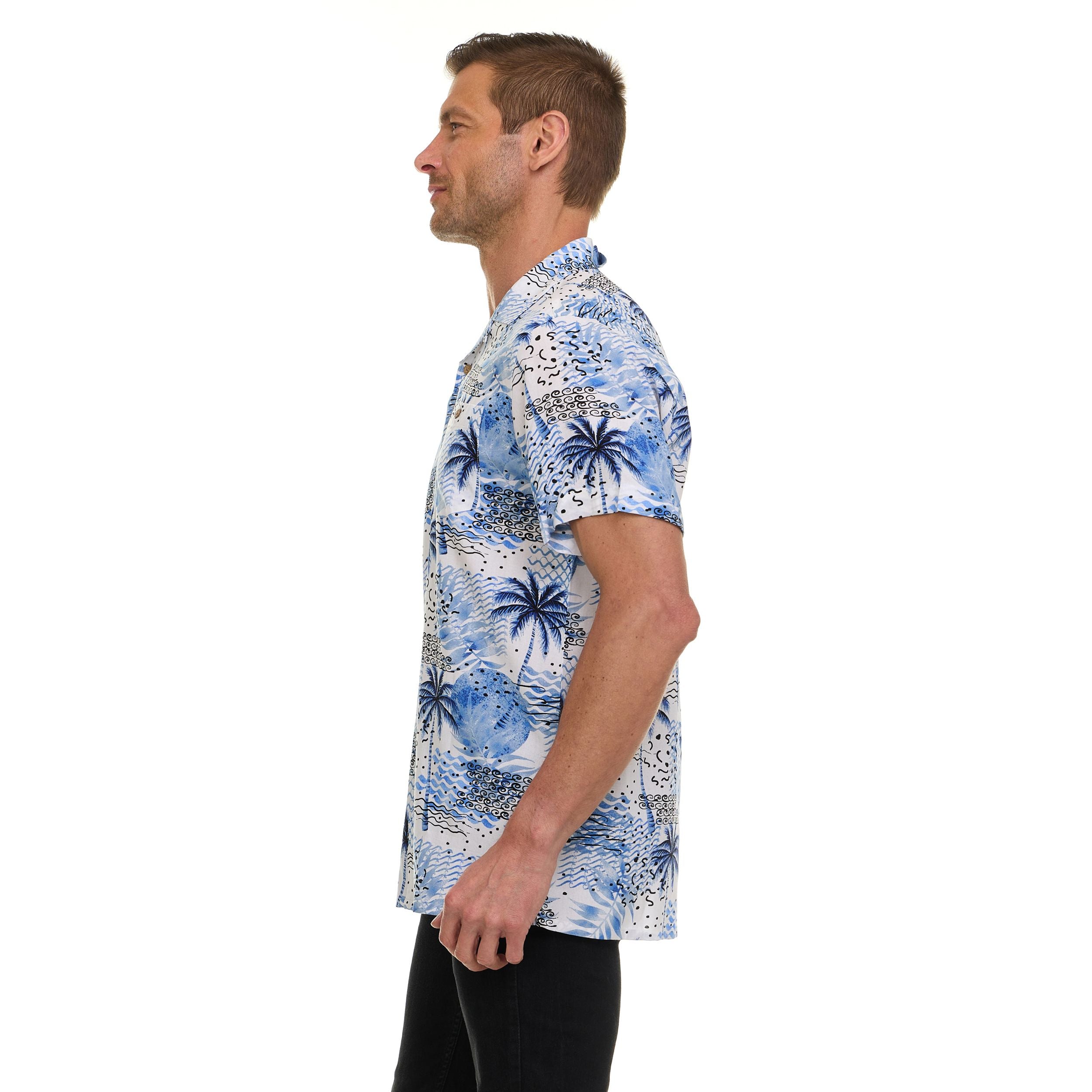 Super Triple Goose Men’s Printed Rayon Camp Collar Shirt - Soft Feel, Moisture-Wicking, Easy Care