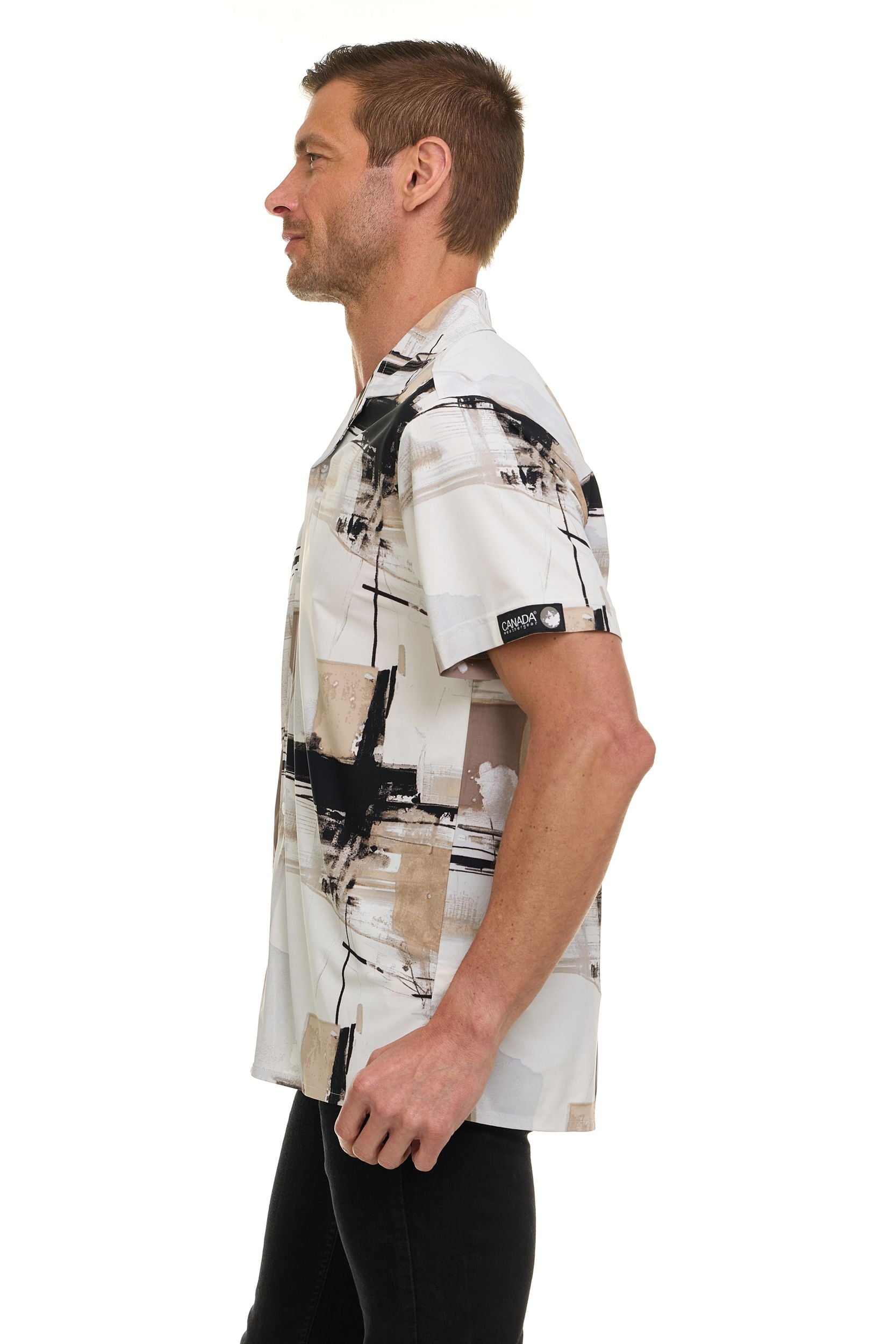 Canada Weather Gear Men’s Printed Camp Collar Shirt – , Super Stretch, 4-Way Stretch, Moisture Wicking, Wrinkle Resistant