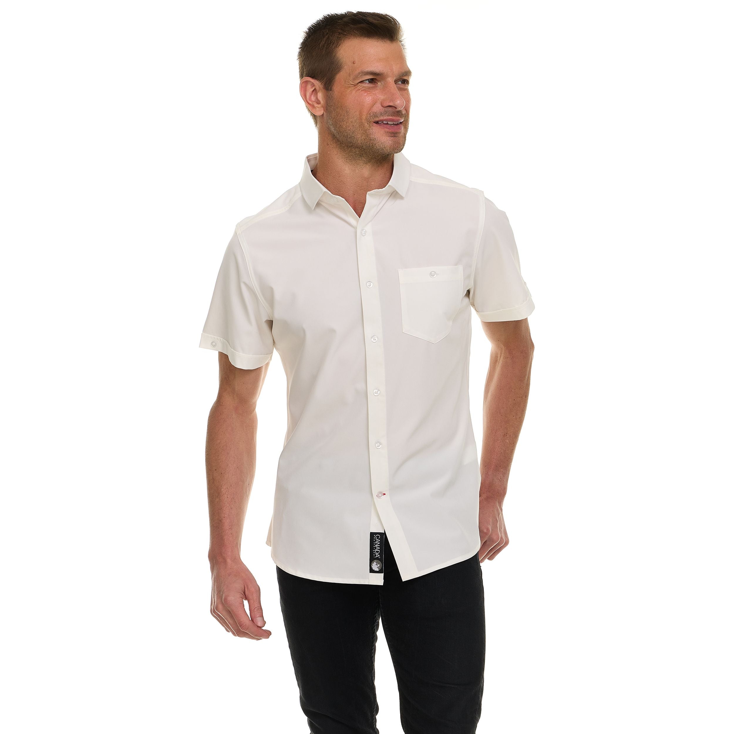 Canada Weather Gear Men’s Short Sleeve Button-Up Shirt – Stretch Dress Shirt – Wrinkle Resistant, Moisture Wicking