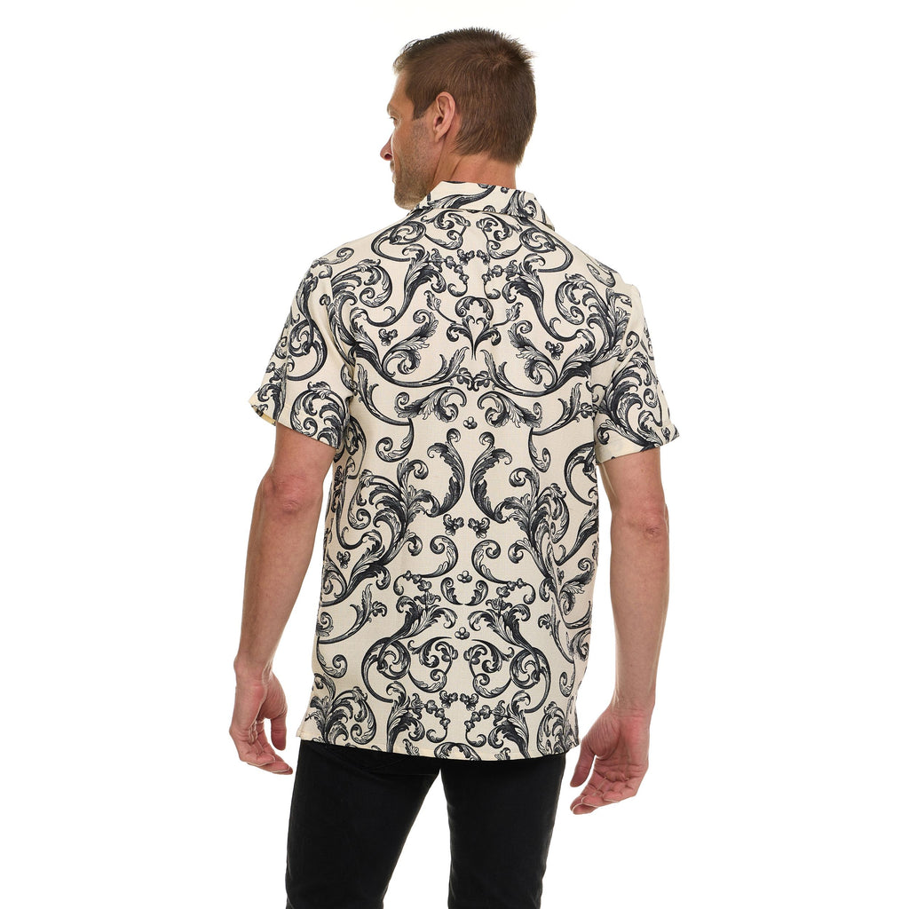 Super Triple Goose Men’s Textured Printed Camp Collar Shirt – Vintage-Inspired Stretch Shirt with Moisture Wicking & Easy Care