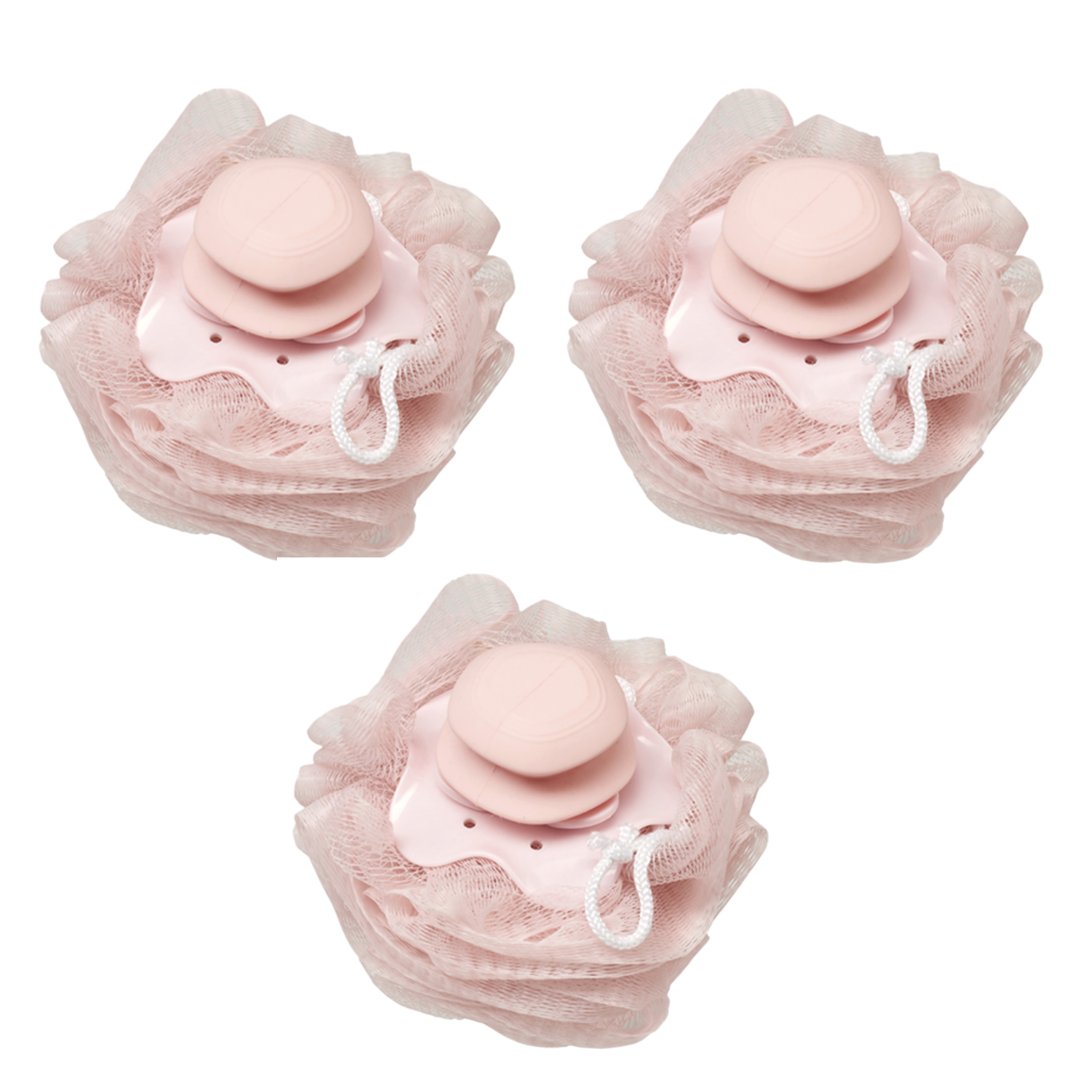 Spa Essentials 3-Pack Bath Poufs with Soap Dispenser - Exfoliating Mesh Bath Sponge Loofah