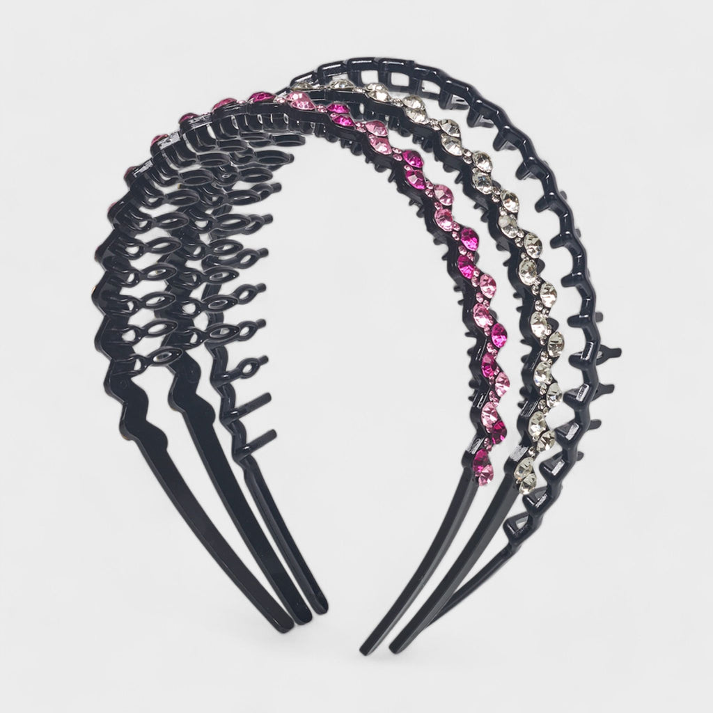 Hair Essentials Women's 3-Pack Comb Headbands - Non-Slip Decorative Hairband Set with Rhinestones