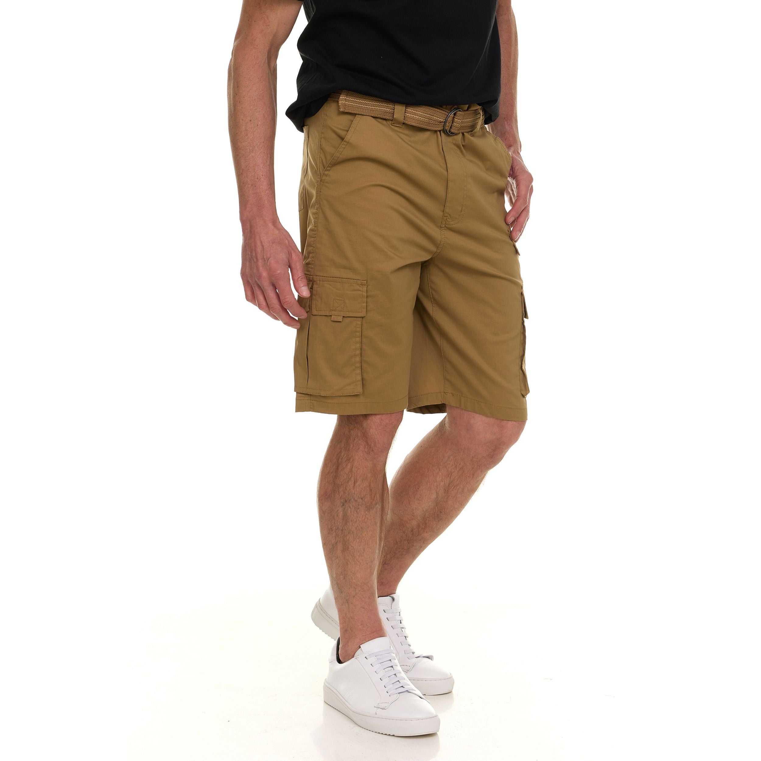 Canada Weather Gear Men’s Belted Cargo Shorts – Lightweight Cotton Stretch Fabric, Classic Fit with Multiple Pockets