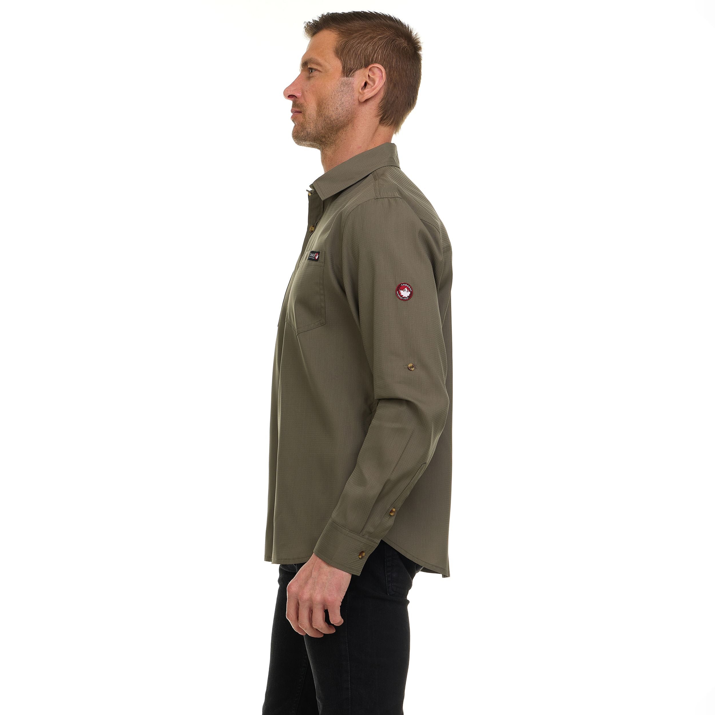Canada Weather Gear Men’s Long Sleeve Ripstop Shirt – Roll-Up Sleeves, Dual Chest Pockets, Outdoor Lightweight Button-Down