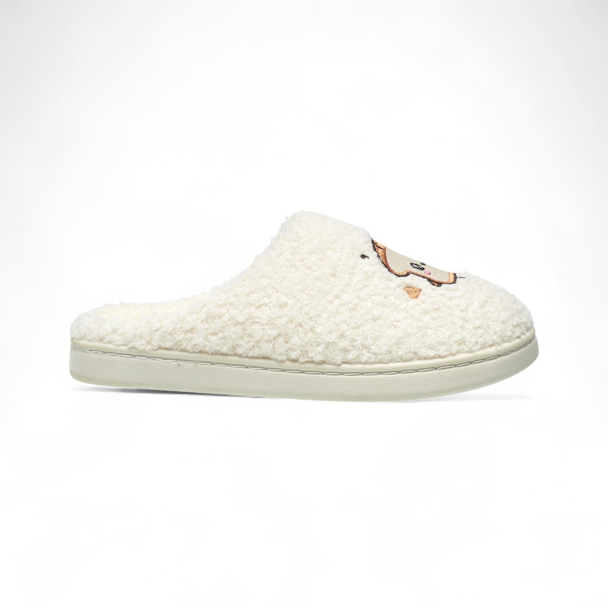 Aéropostale Women’s Fuzzy “Kawaii Toast” Mule Slippers – Ivory Slip-On House Shoes with Cute Bread Slice Embroidery, Plush Lining in Small