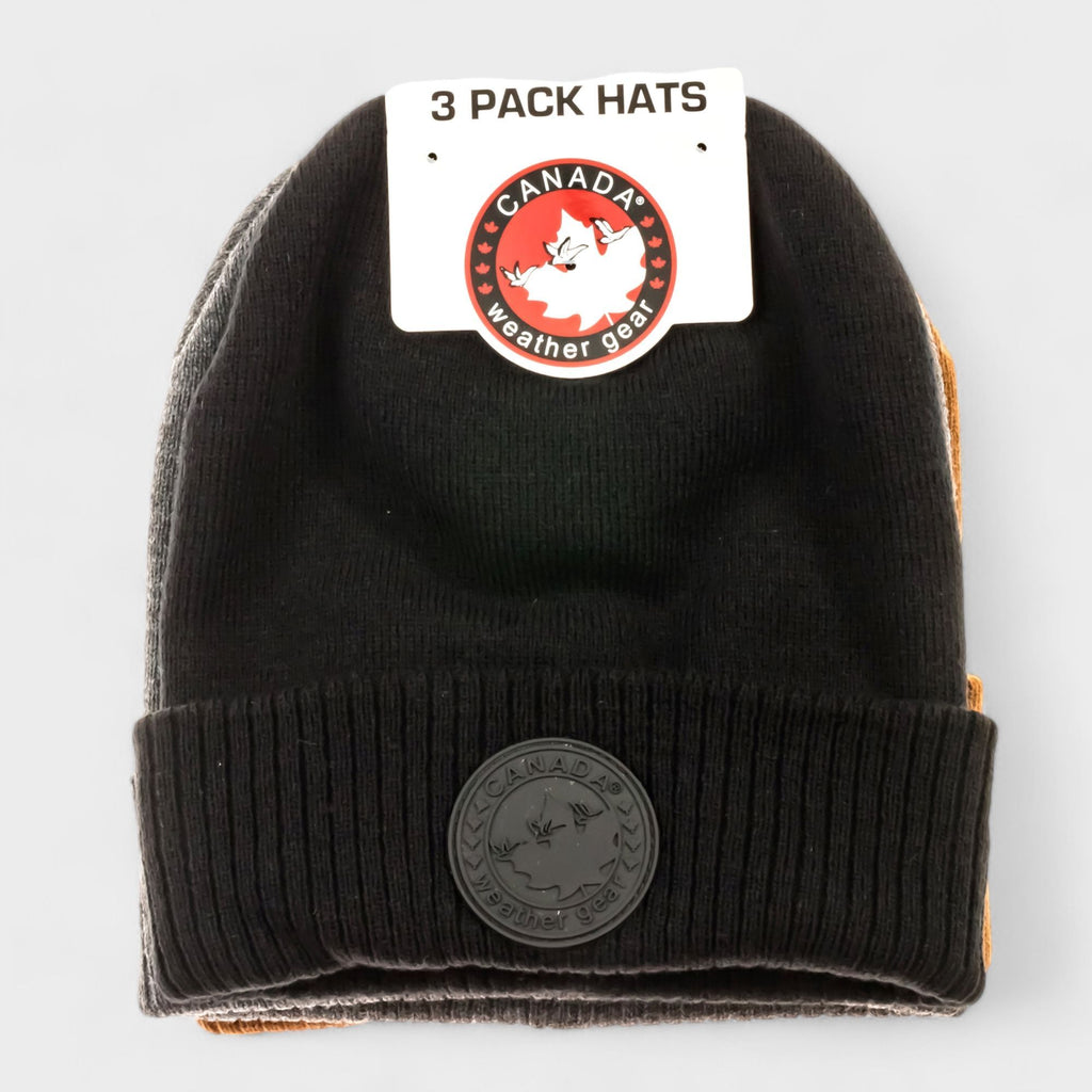 Canada Weather Gear Men's 3-Pack Knit Beanie Hats - Warm Winter Skull Cap Beanies