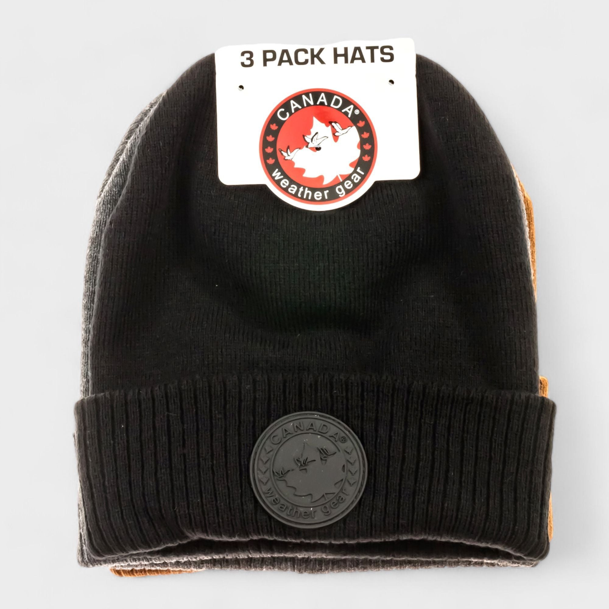 Canada Weather Gear Men's 3-Pack Knit Beanie Hats - Warm Winter Skull Cap Beanies
