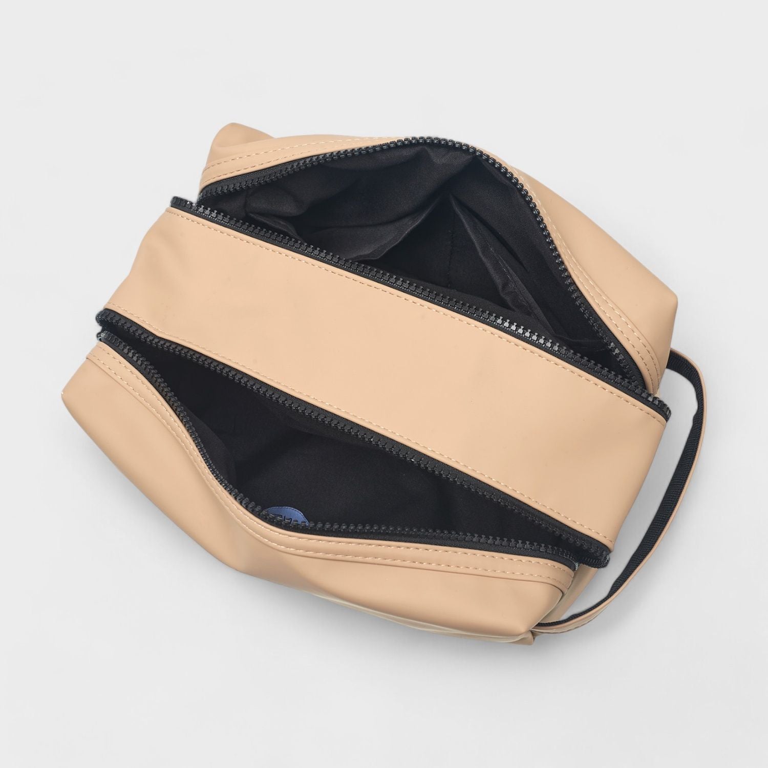 French Connection Dopp Kit Toiletry Bag with Double Zipper Compartments - Waterproof, Faux Leather, Tan