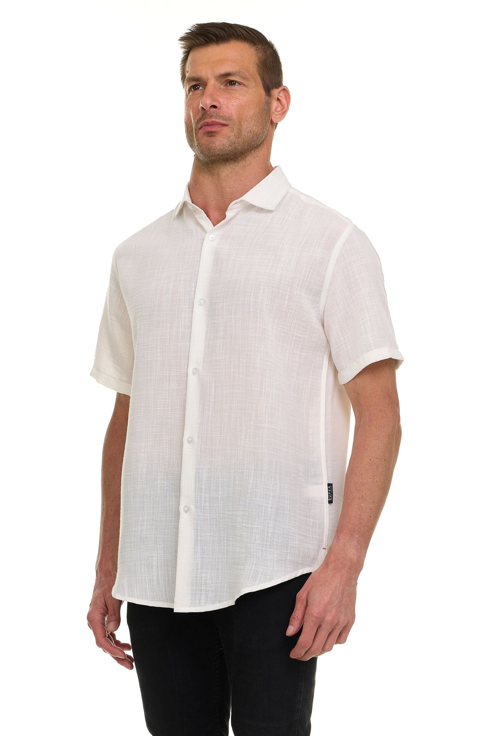 Canada Weather Gear Men’s Linen Look Short Sleeve Button-Up Shirt – Lightweight Collared Casual Shirt for Summer