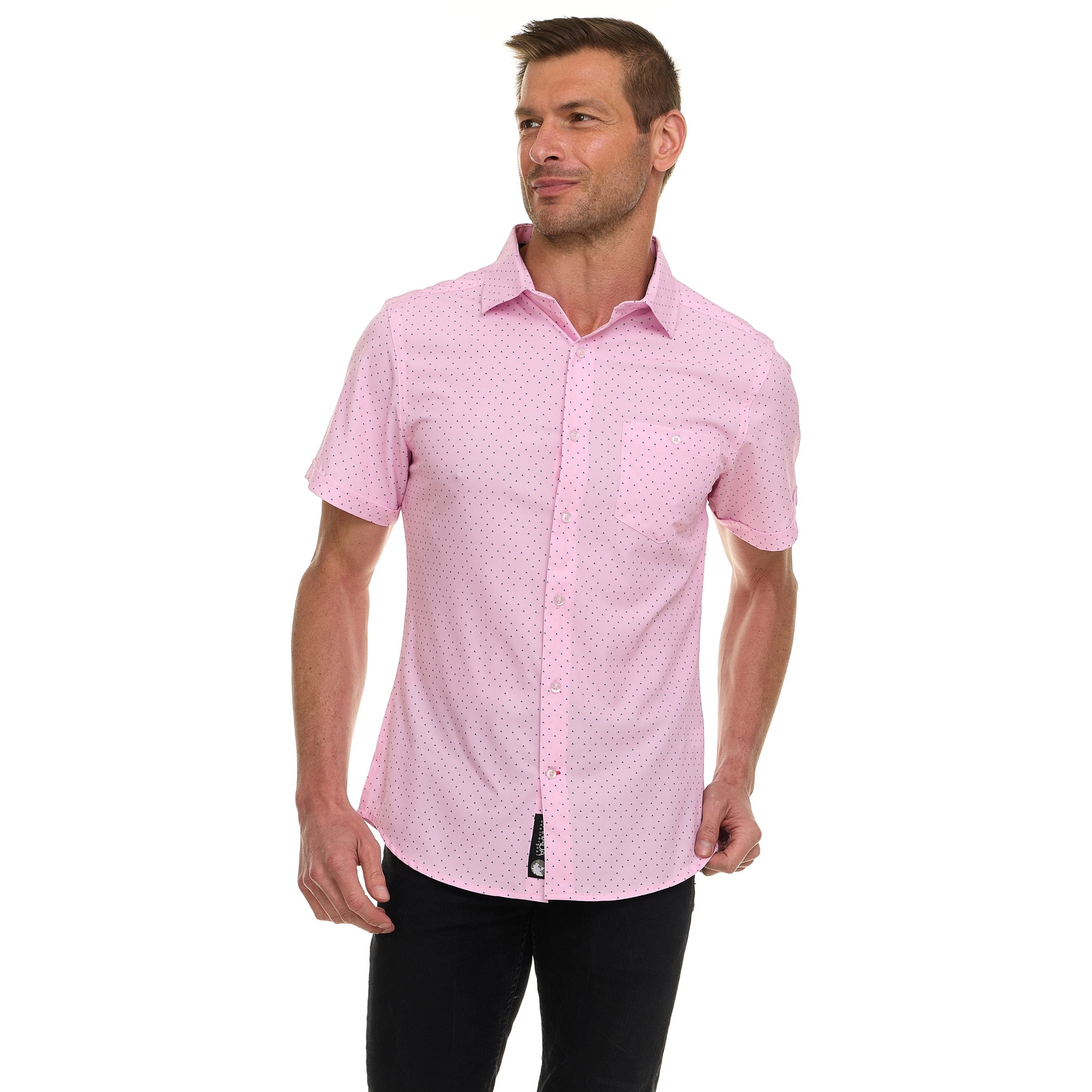 Canada Weather Gear Men’s Short Sleeve Button-Up Shirt – Casual Slim Fit Collared Shirt with Front Pocket – Lightweight Stretch