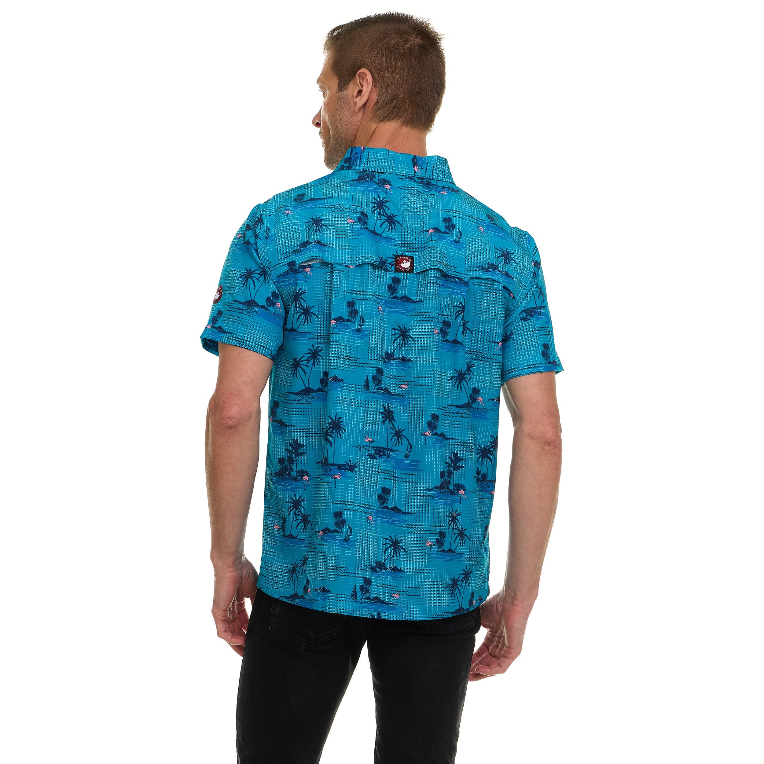 Canada Weather Gear Men's Short Sleeve Button-Up Shirt – Tropical Printed Casual Summer Shirt