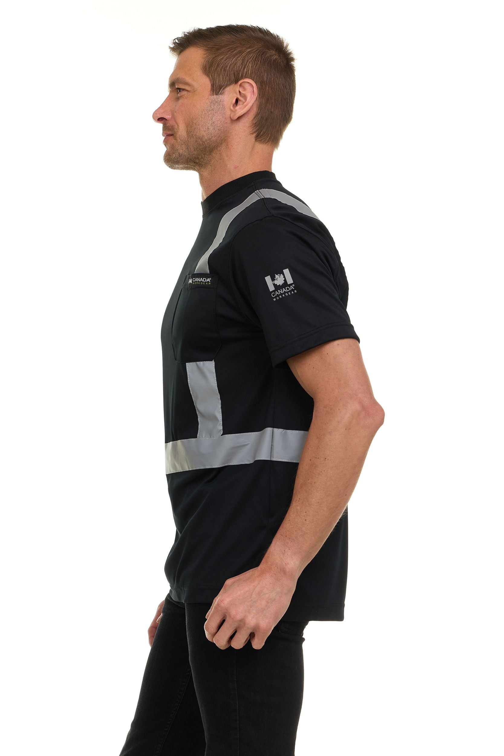 Canada Weather Gear Men’s High Visibility Safety Tee – Reflective Short Sleeve Work Shirt – Lightweight & Breathable