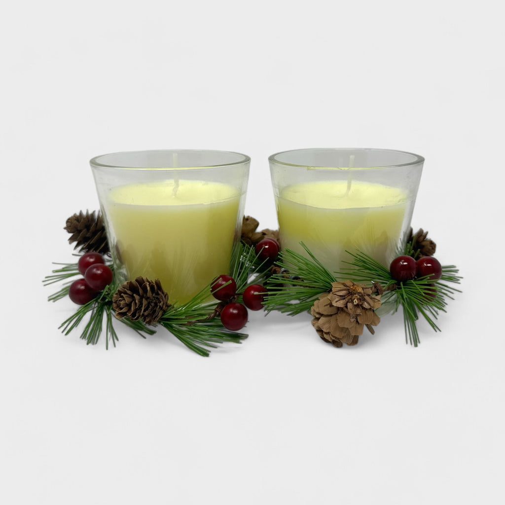 Hawthorne Home 2-Pack Christmas Candle Set - Winter Holiday  7.76 oz Glass Votive Candles with Decorative Wreath Accents, Christmas Gift Set for Home Décor
