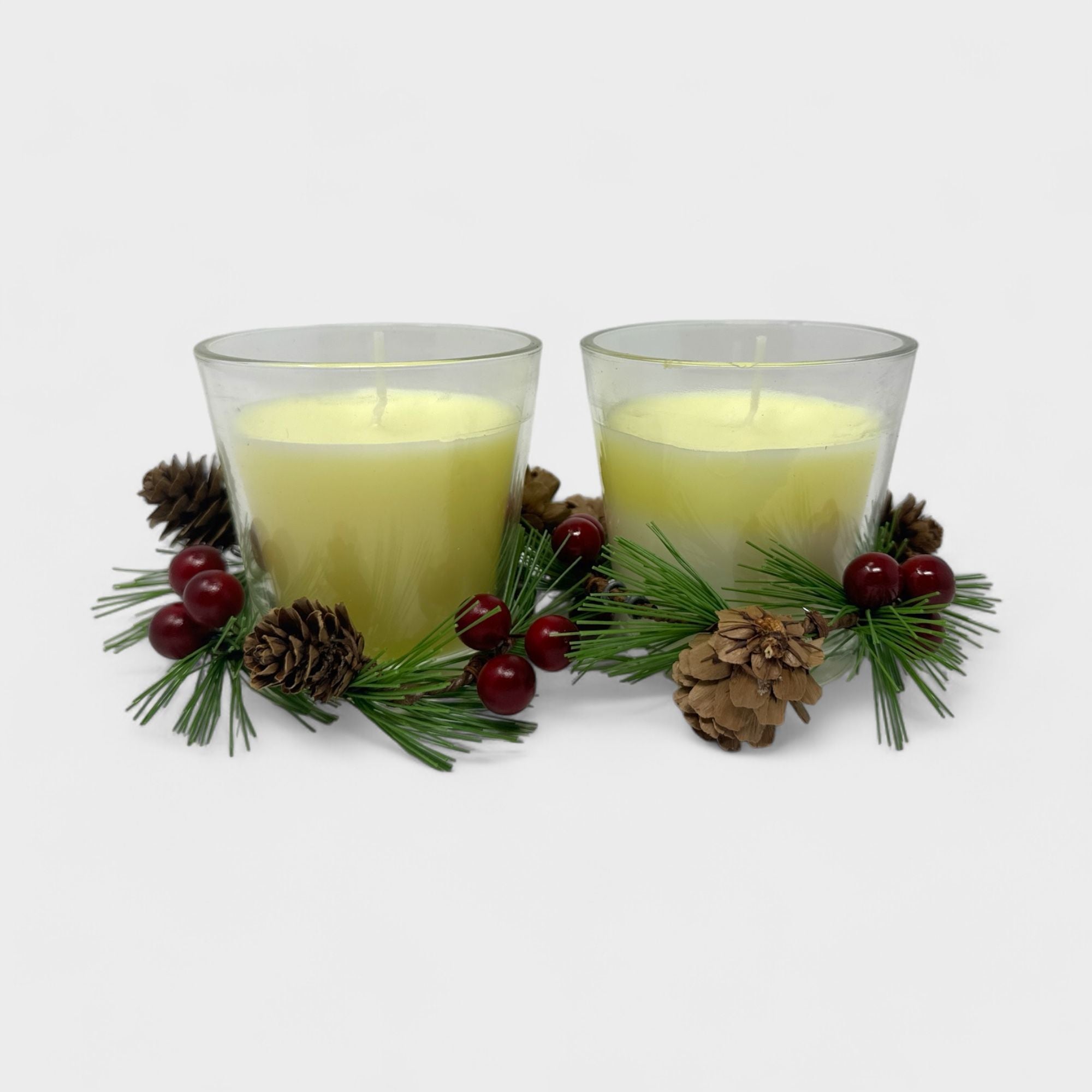Hawthorne Home 2-Pack Christmas Candle Set - Winter Holiday  7.76 oz Glass Votive Candles with Decorative Wreath Accents, Christmas Gift Set for Home Décor