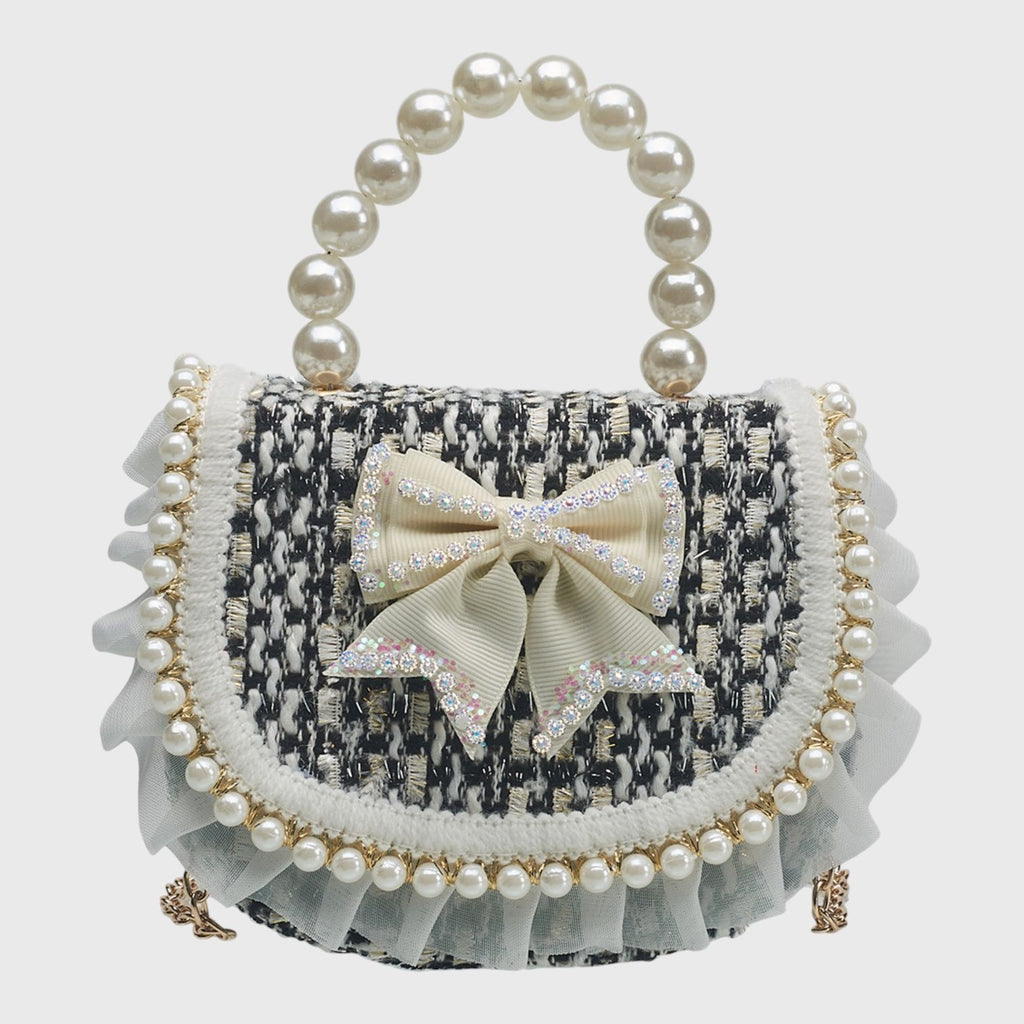 Willow & Ruby Girls Mini Houndstooth Handbag with Pearl Handle
