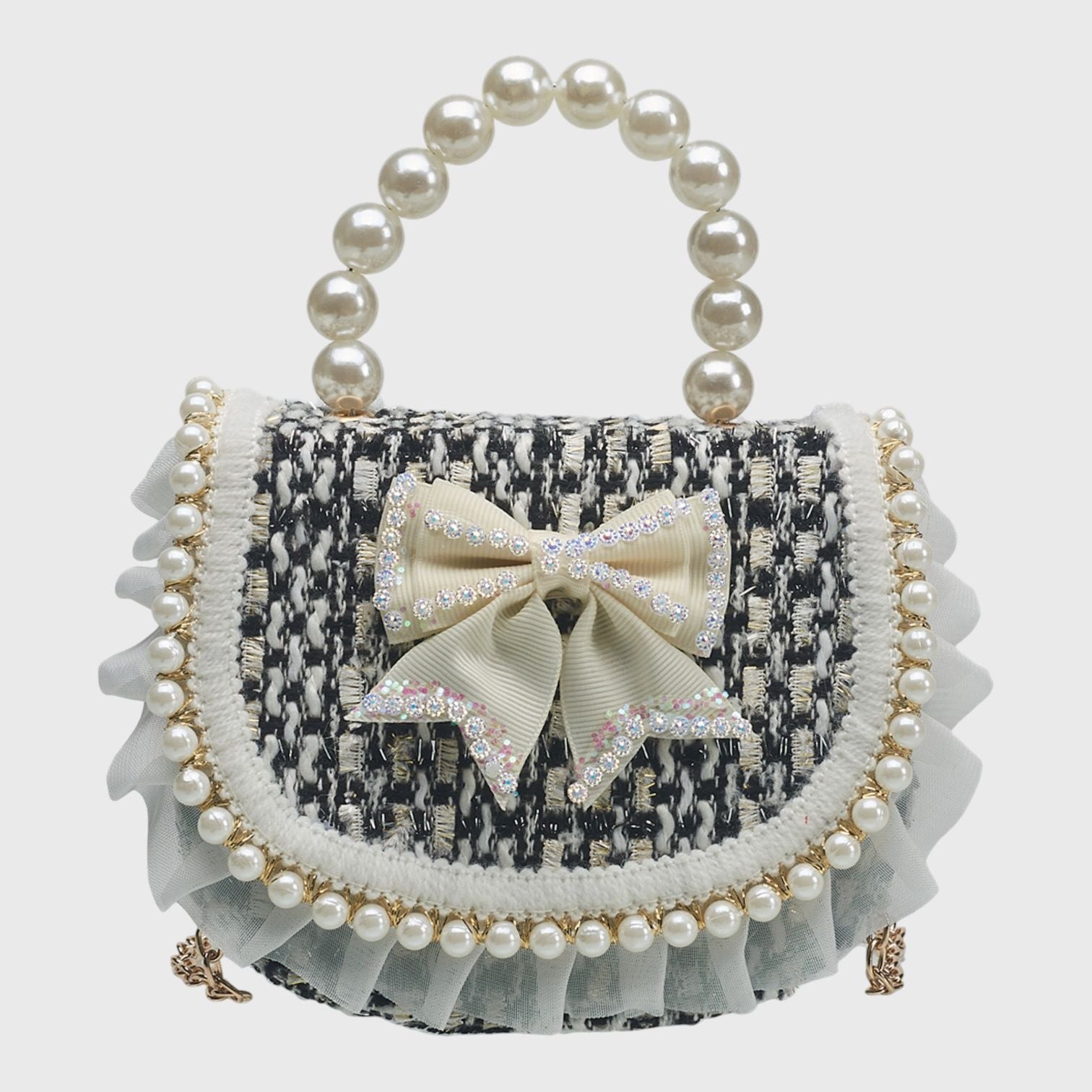 Willow & Ruby Girls Mini Houndstooth Handbag with Pearl Handle