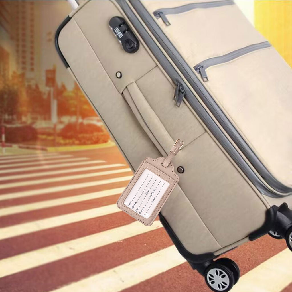 French Connection 4-Pack Premium Luggage Tags - Durable Faux Leather Travel ID Labels with Secure Buckle