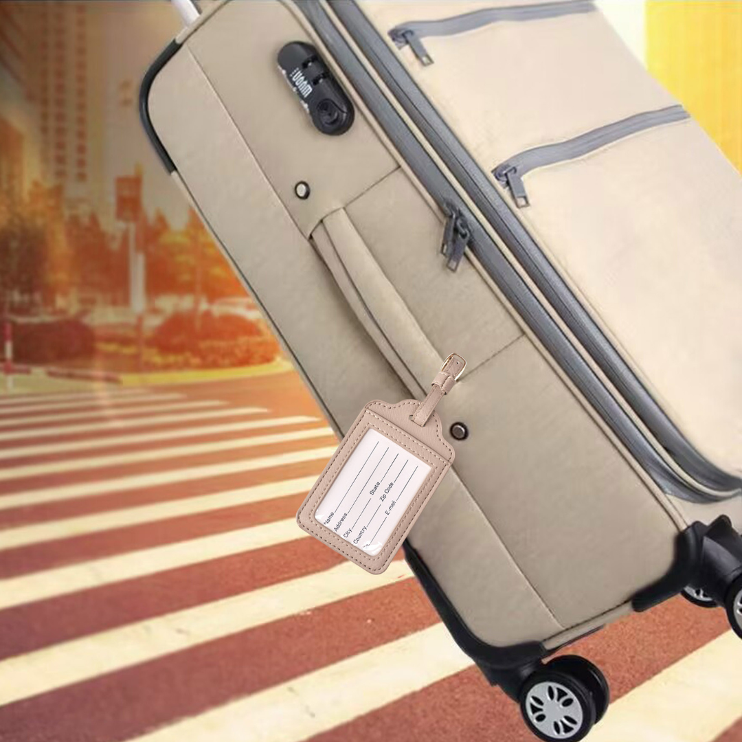 French Connection 4-Pack Premium Luggage Tags - Durable Faux Leather Travel ID Labels with Secure Buckle
