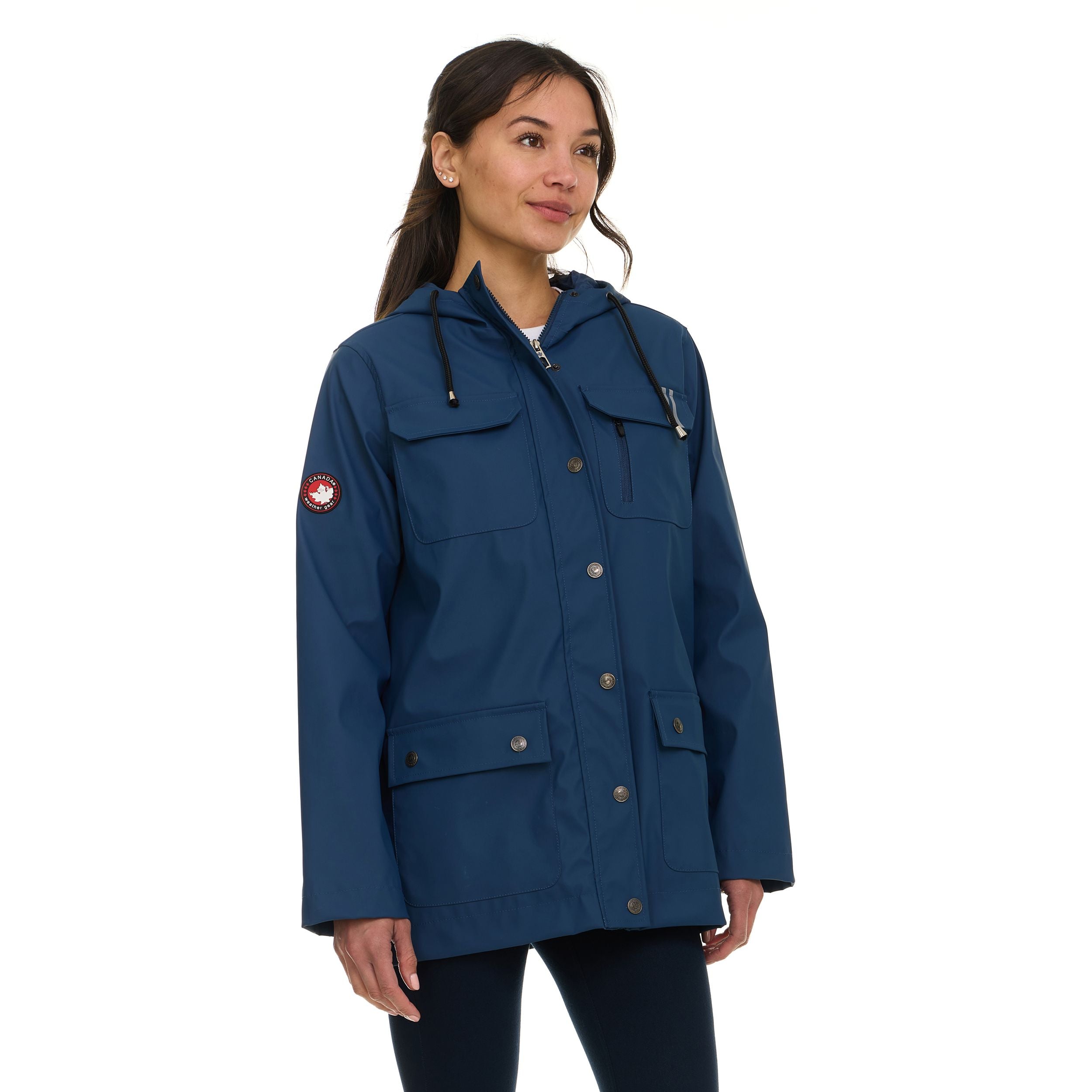 Canada Weather Gear Women's Waterproof Rain Coat with Hood – Lightweight Outdoor Rain Jacket with Front Pockets & Snap Closure