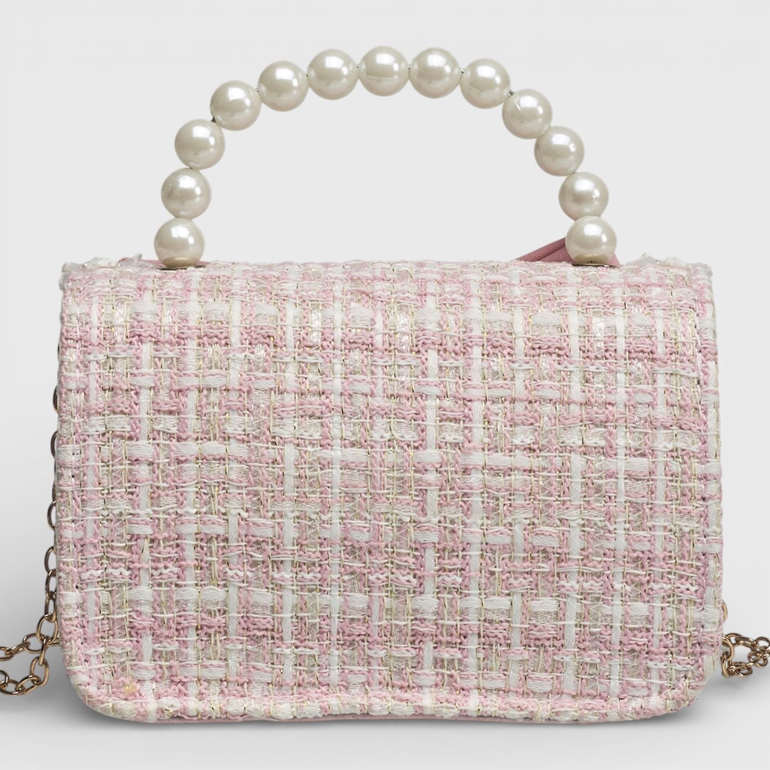 Willow & Ruby Girls' Pink Tweed Bow Crossbody Bag with Pearl Handle