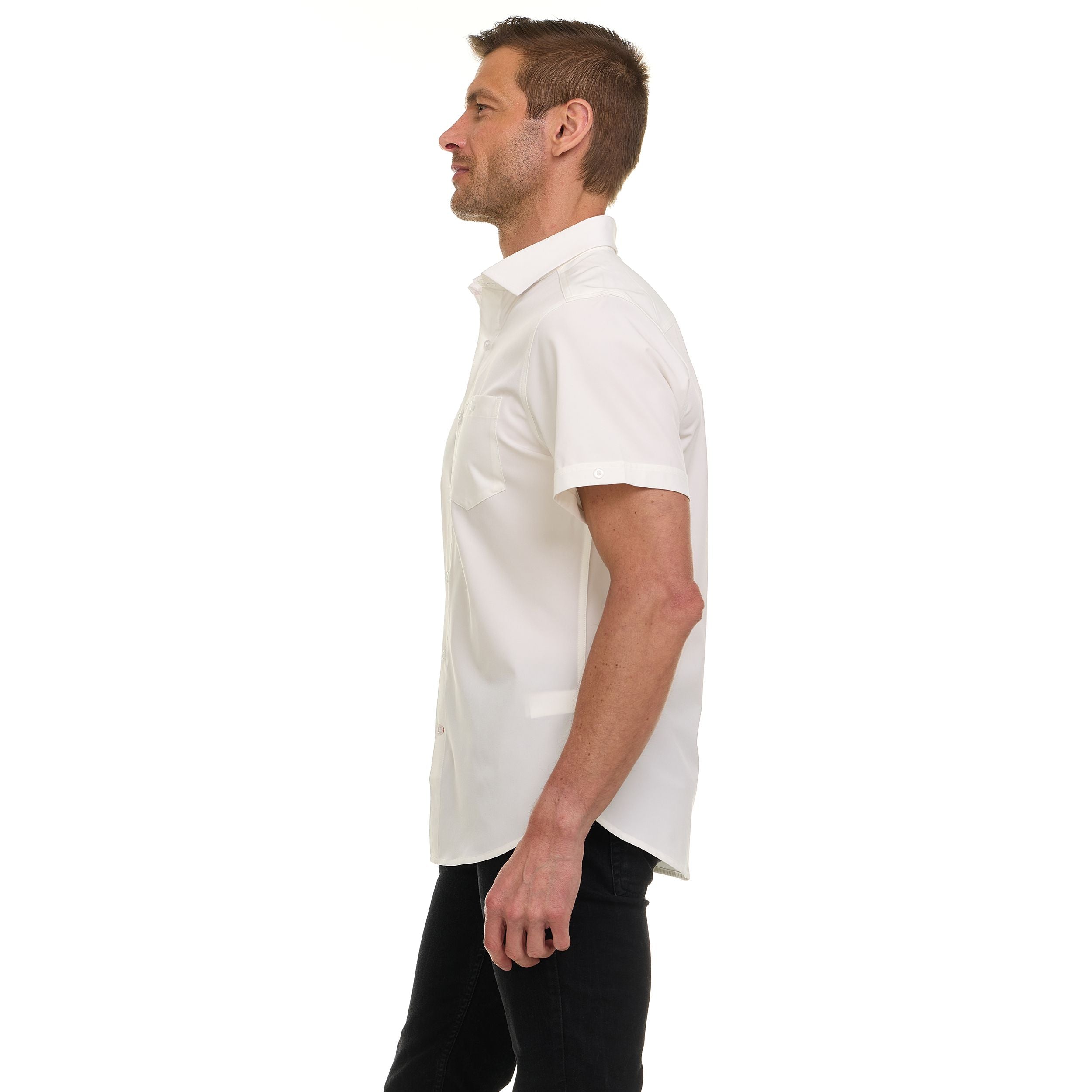 Canada Weather Gear Men’s Short Sleeve Button-Up Shirt – Stretch Dress Shirt – Wrinkle Resistant, Moisture Wicking