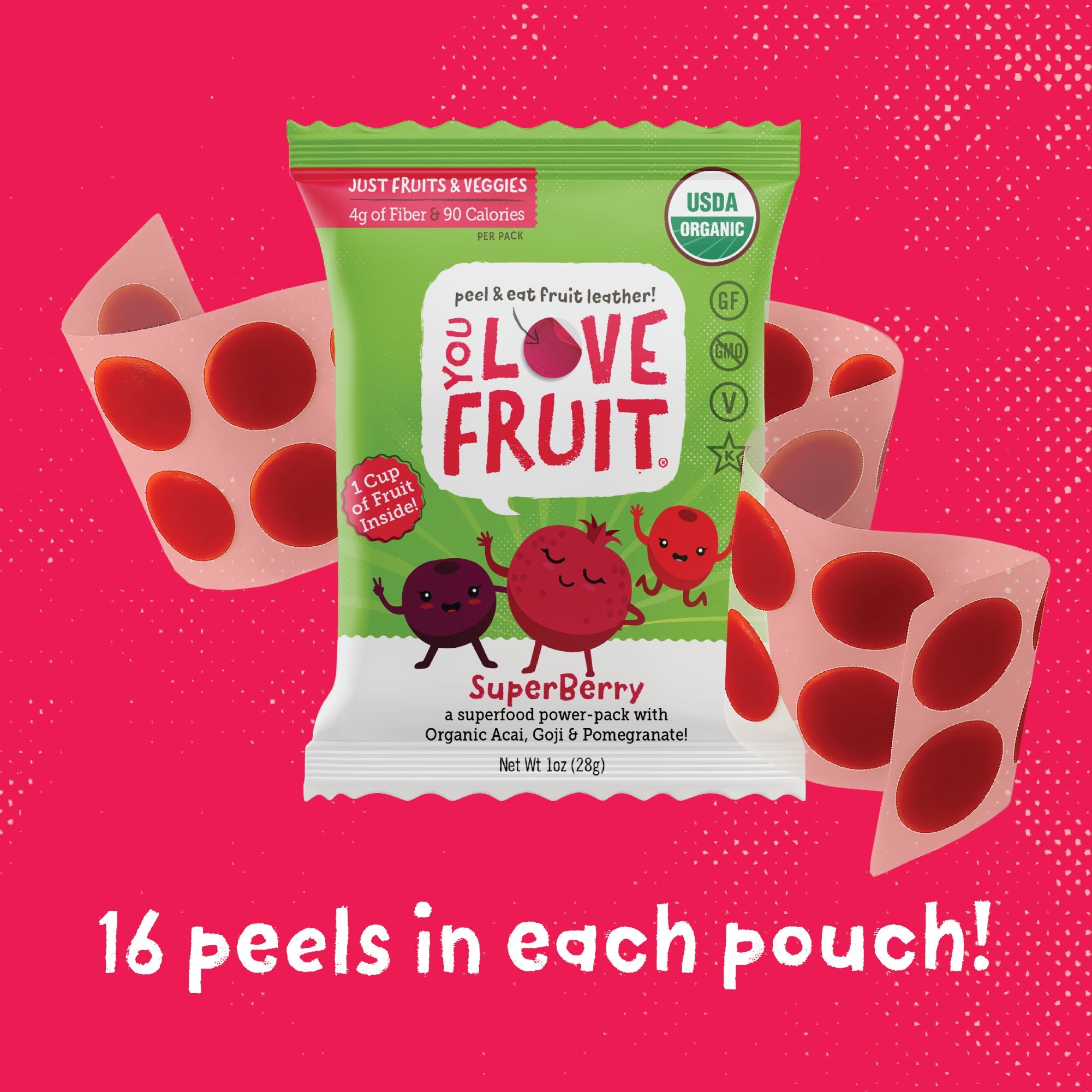 YOU LOVE FRUIT Organic Fruit Snacks — 1 oz Pouches, Pack of 12