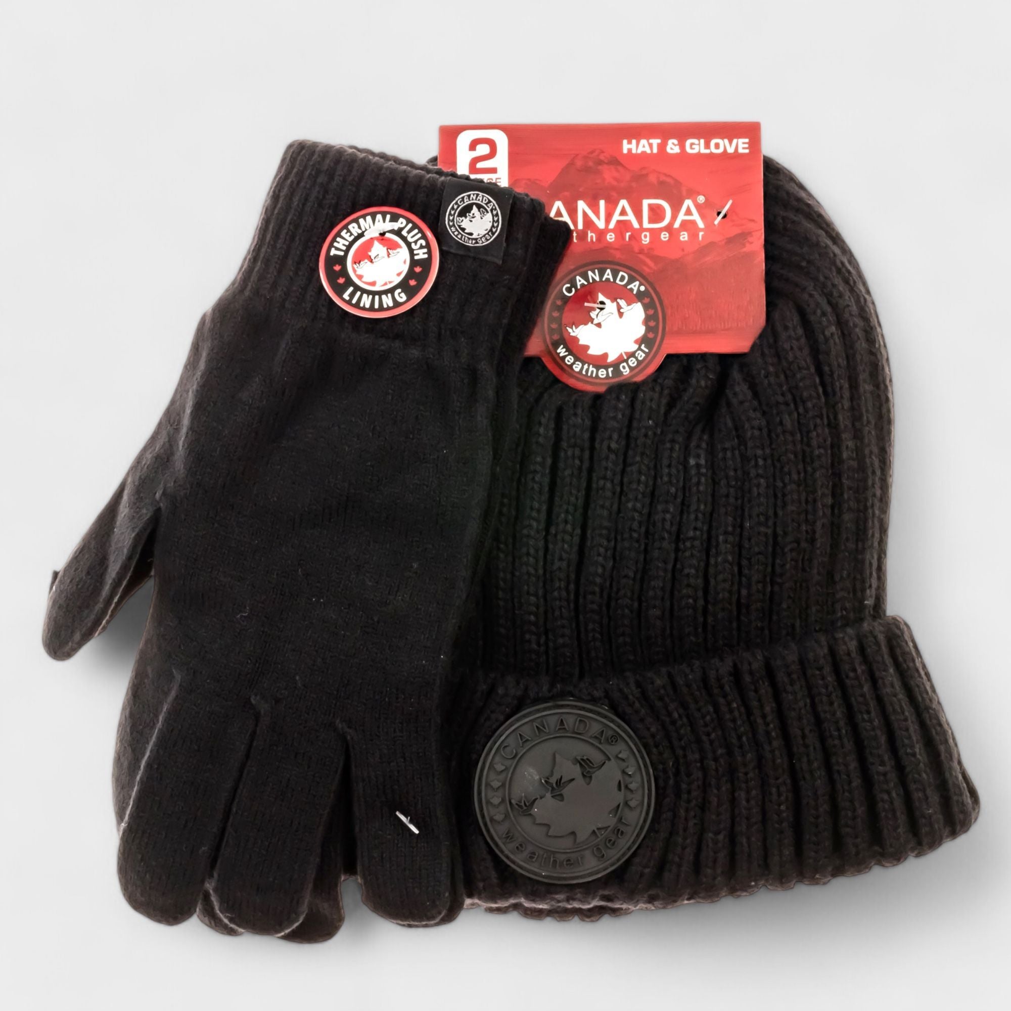 Canada Weather Gear Men's Winter Hat and Gloves Set - Warm Knitted Beanie with Thermal Push Lining Gloves with