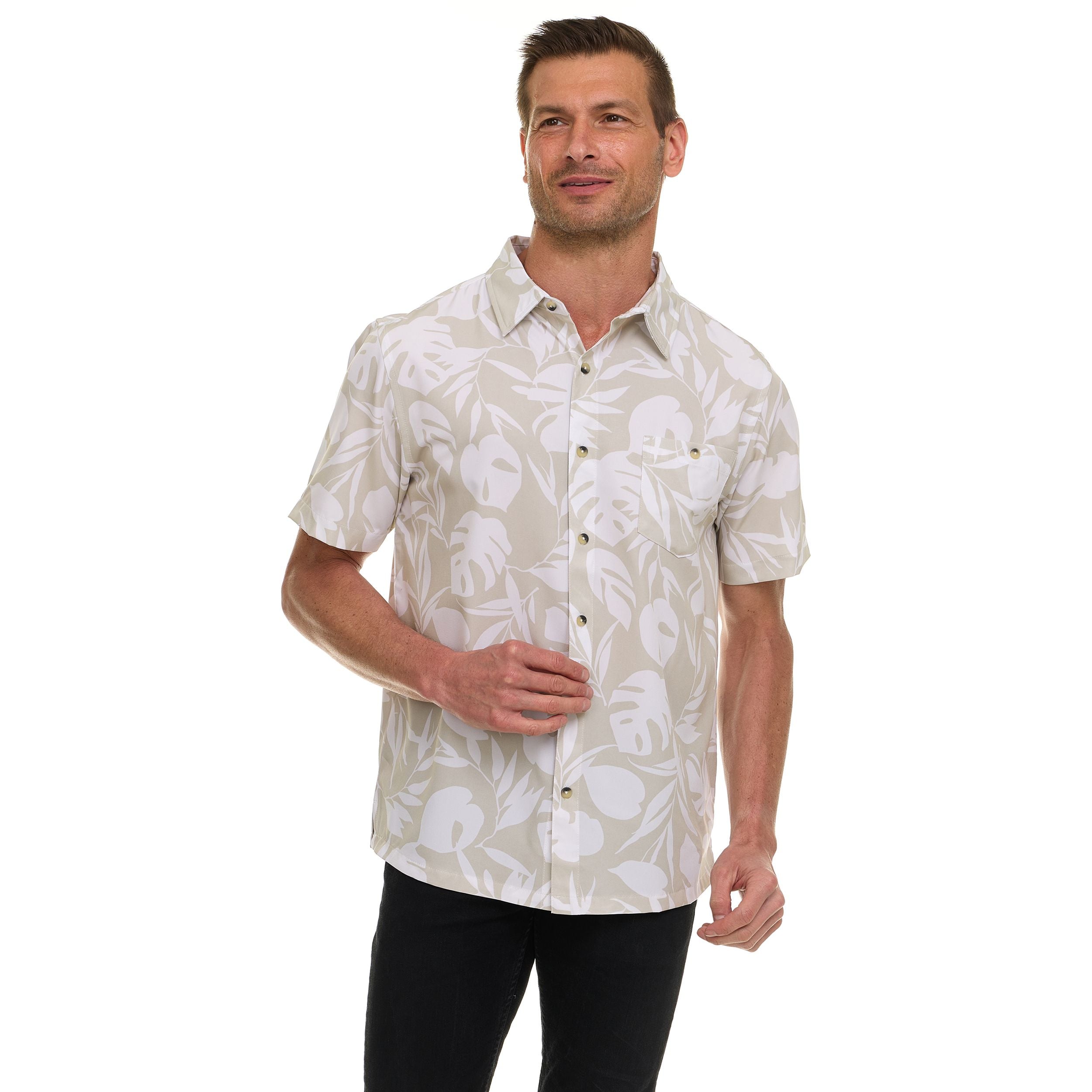 Canada Weather Gear Men's Short Sleeve Button-Up Shirt – Tropical Printed Casual Summer Shirt