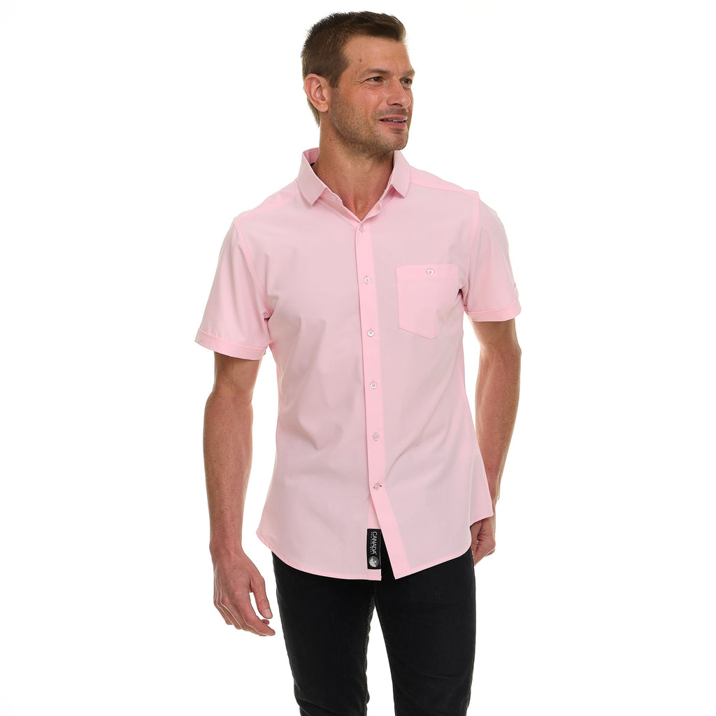 Canada Weather Gear Men’s Short Sleeve Button-Up Shirt – Stretch Dress Shirt – Wrinkle Resistant, Moisture Wicking