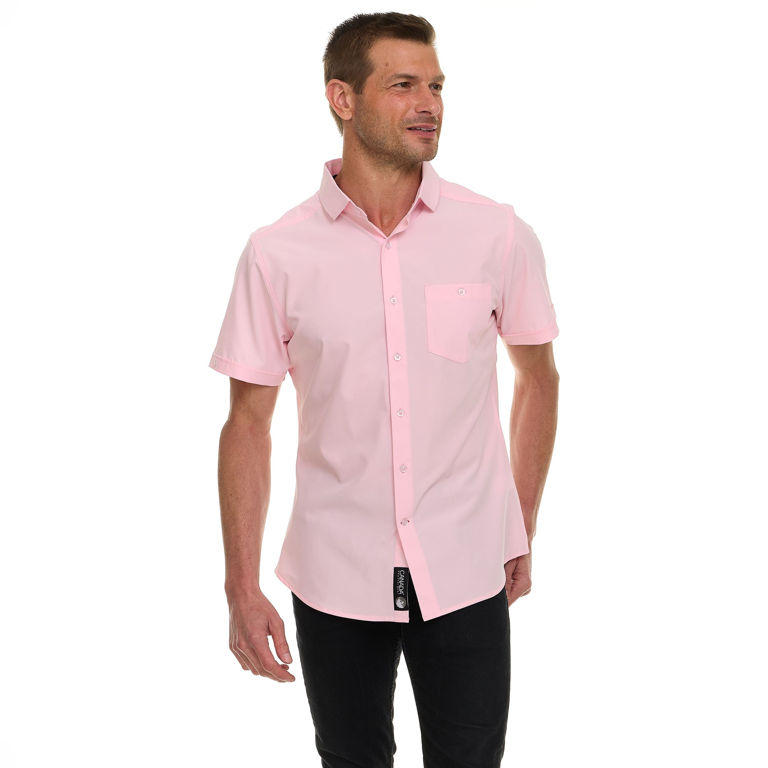 Canada Weather Gear Men’s Short Sleeve Button-Up Shirt – Stretch Dress Shirt – Wrinkle Resistant, Moisture Wicking