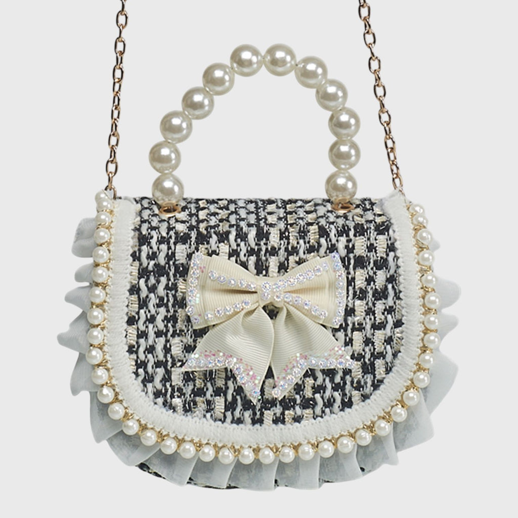 Willow & Ruby Girls Mini Houndstooth Handbag with Pearl Handle