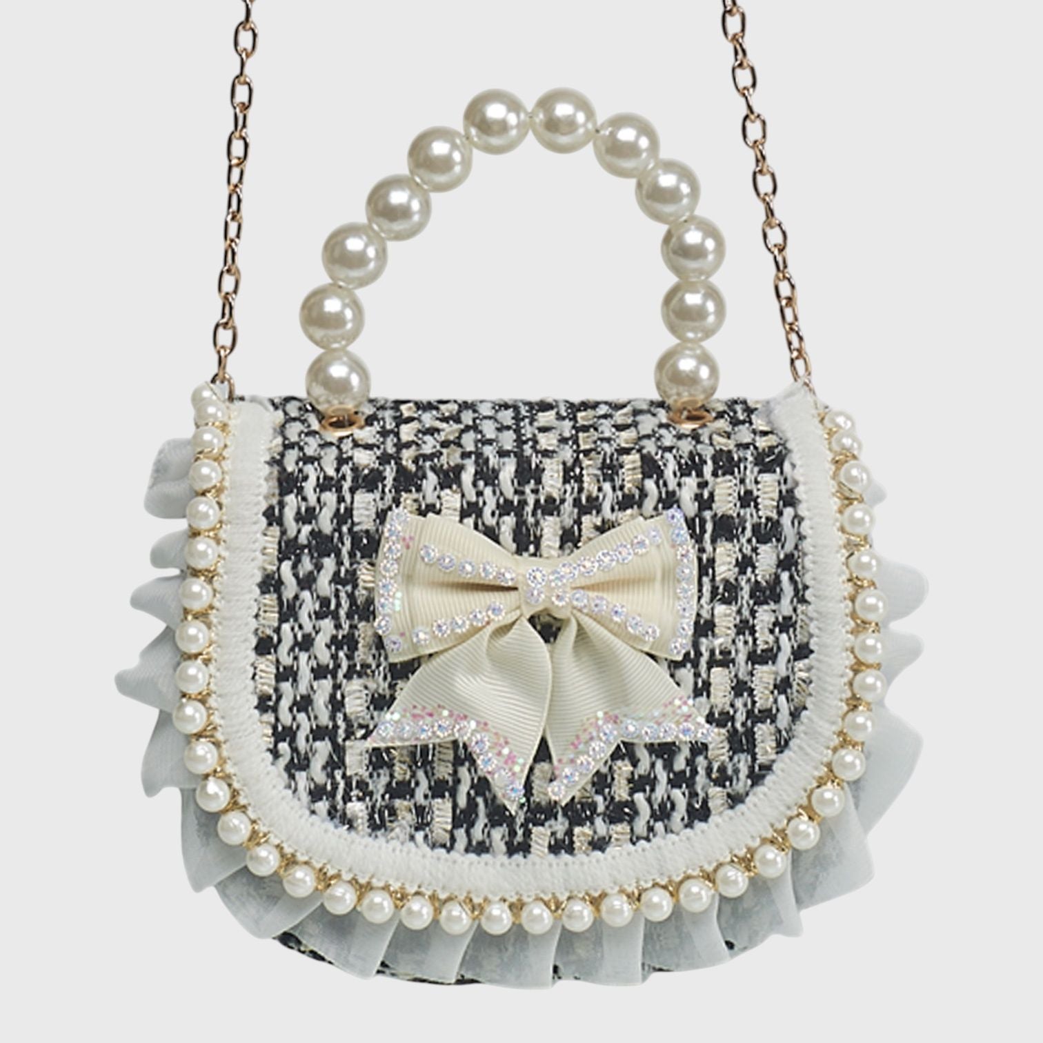 Willow & Ruby Girls Mini Houndstooth Handbag with Pearl Handle