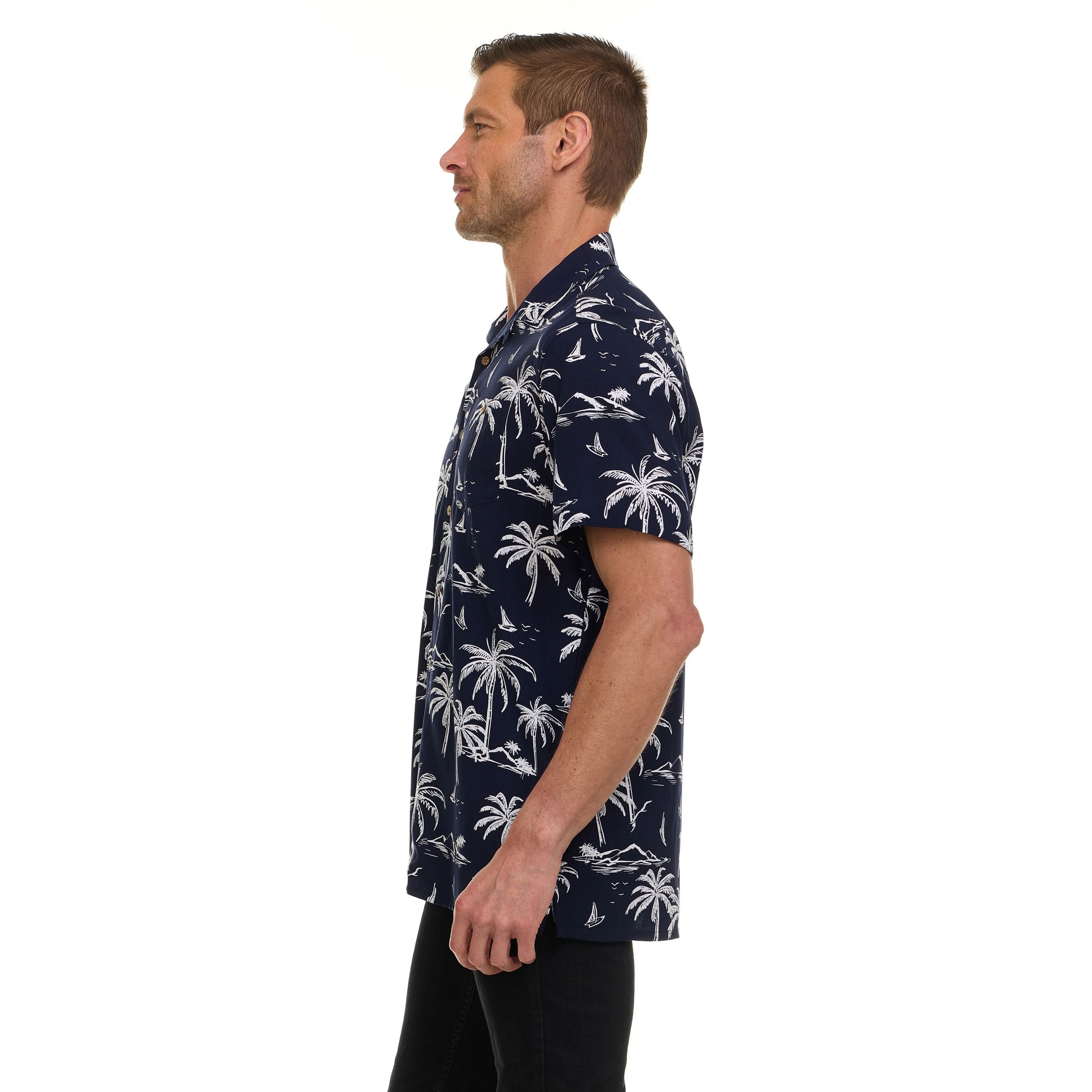 Super Triple Goose Men’s Printed Rayon Camp Collar Shirt - Soft Feel, Moisture-Wicking, Easy Care