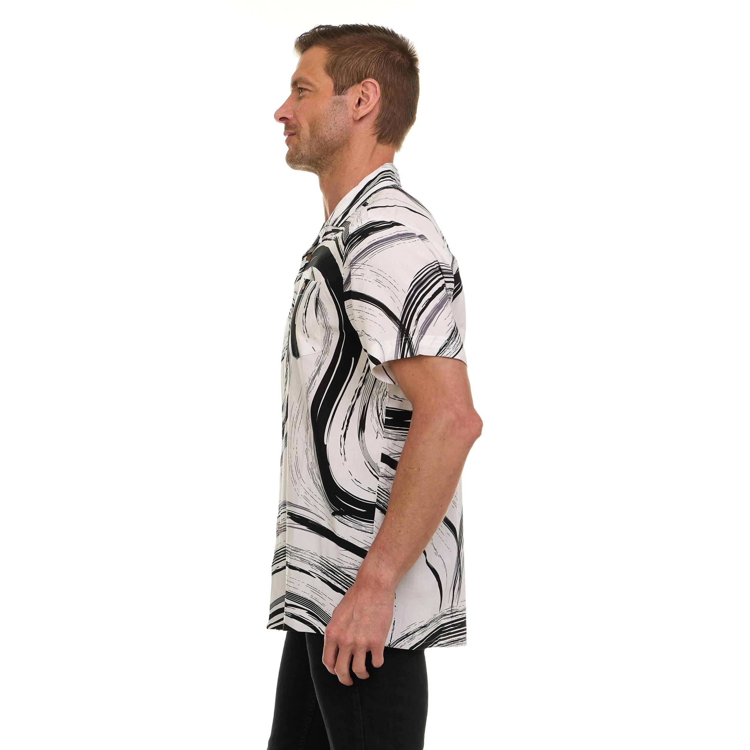 Super Triple Goose Men’s Printed Rayon Camp Collar Shirt - Soft Feel, Moisture-Wicking, Easy Care